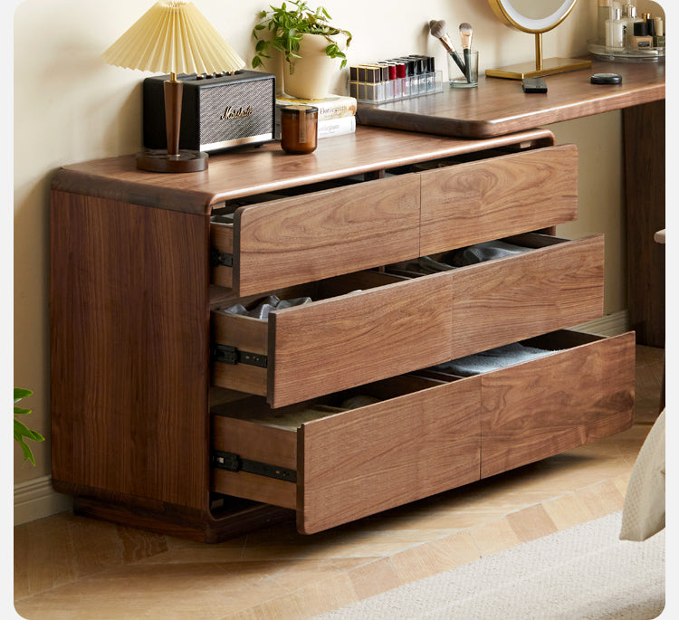 Premium Black Walnut & Golden Sandalwood Solid Wood Extendable Vanity Dressing Table - Perfect for Bedroom Makeup, Beauty Salon & Home Decor