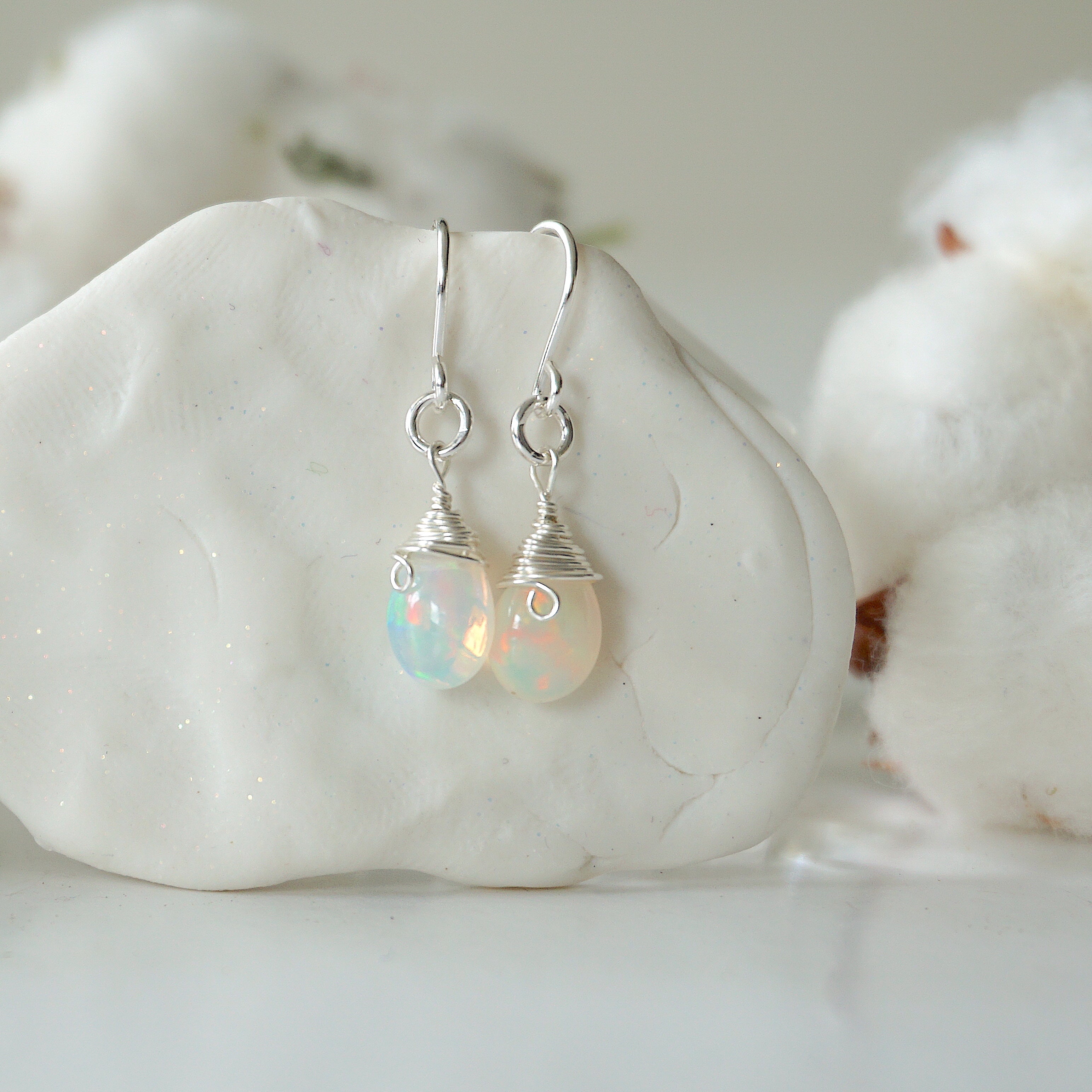 Exquisite Fire Opal Teardrop Earrings in Sterling Silver | Elegant Dangle Jewelry for Women | Perfect for Weddings, Parties & Special Occasions