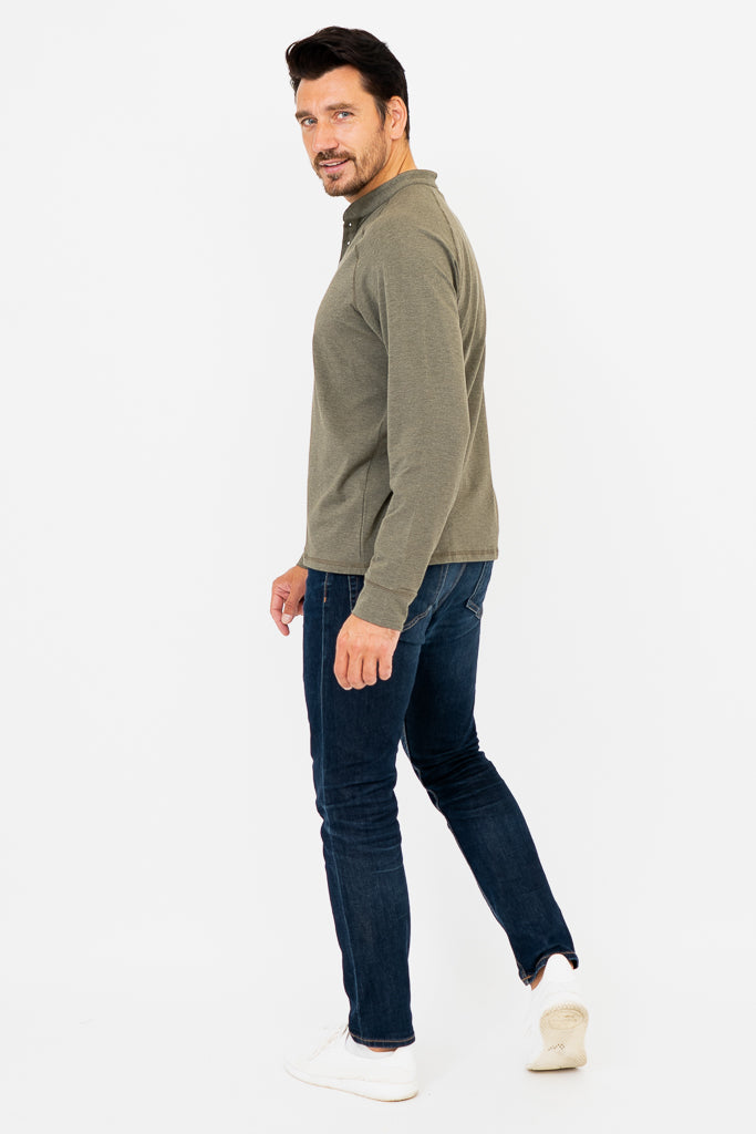 Men's Henley Shirt - Yarn-Dyed Khaki Bamboo Fabric - Casual Wear for Outdoor Activities & Everyday Comfort