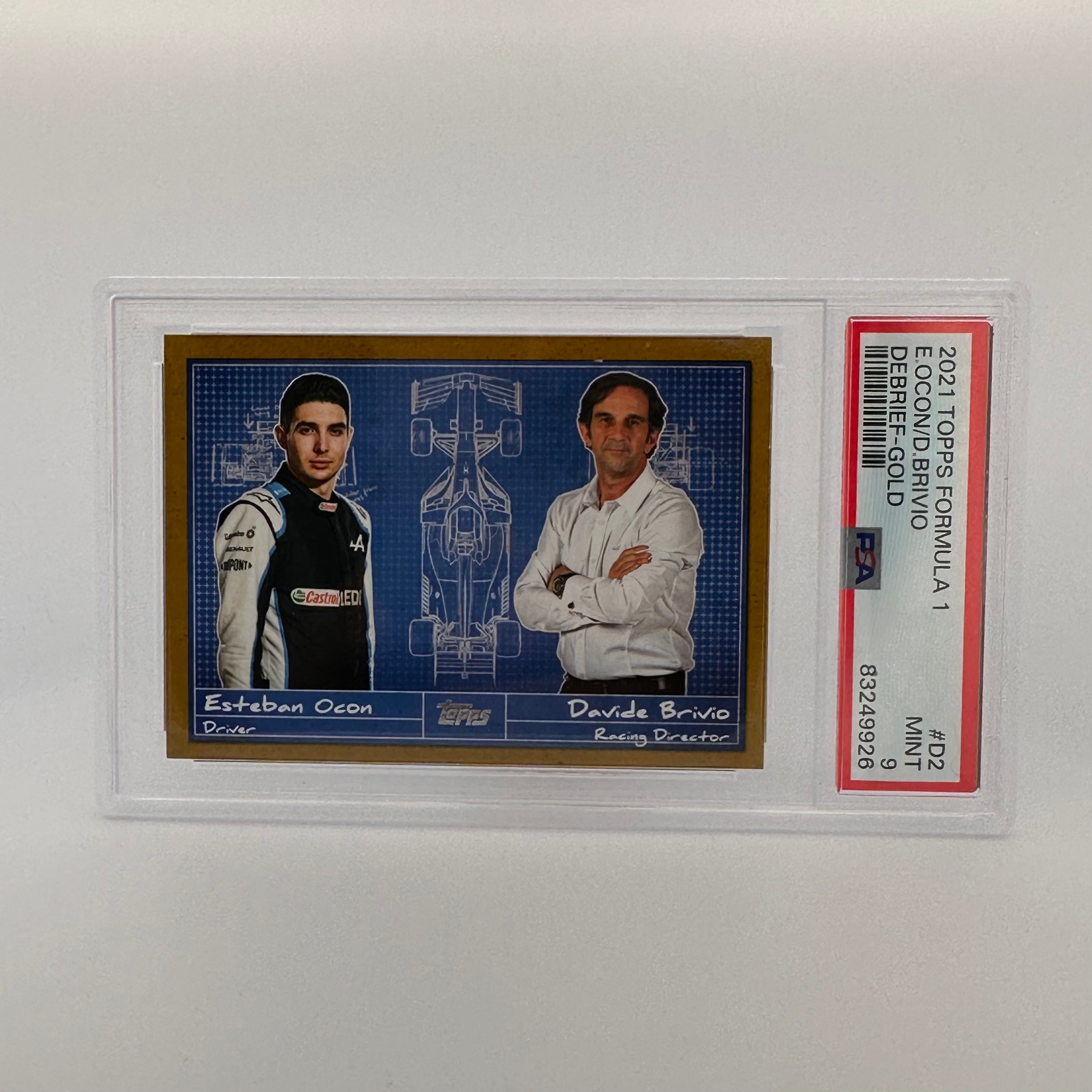 PSA 9 Graded 23/50 Esteban Ocon & Davide Brivio Debrief #D2 Gold Autograph Racing Card - Perfect for F1 Collectors and Motorsport Memorabilia Displays