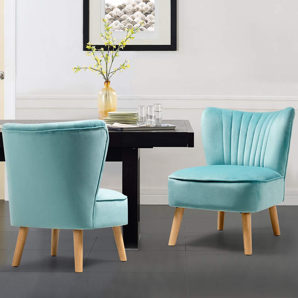 Giantex Set of 2 Velvet Accent Chairs, Modern Upholstered Armless Wingback Club Chairs with Wooden Legs & Thick Padding for Living Room, Bedroom, Office | Stylish Seating for Home Decor & Relaxation