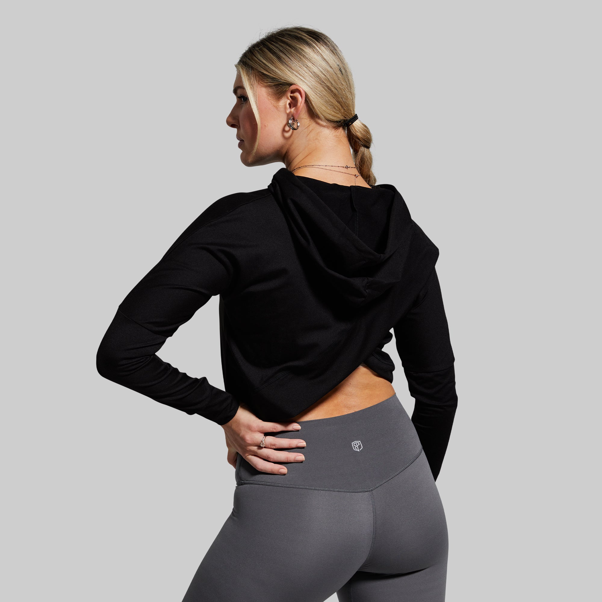 Criss Cross Crop Hoodie for Women - Black Oversized Pullover Sweatshirt | Trendy Streetwear for Casual Outfits, Gym, and Lounge Wear