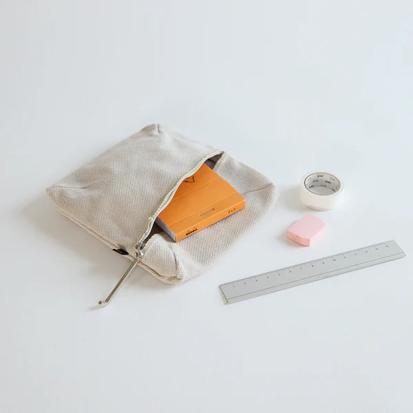 Premium Japanese Kurashiki Hampu Canvas Pouch - Square Design in Grayish White | Handmade Cotton Storage Bag for Travel, Makeup, Stationery & Daily Essentials