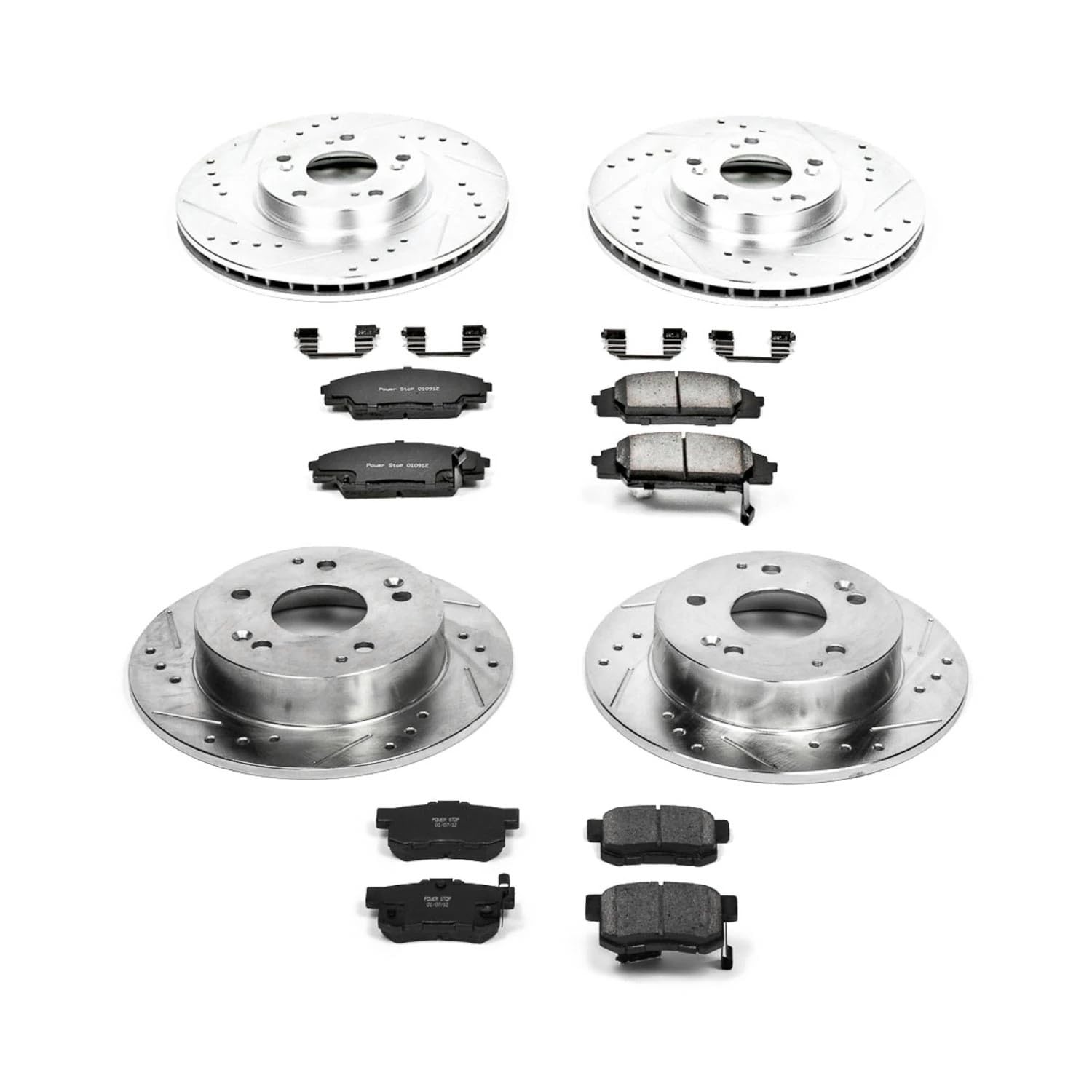 Power Stop K2441 Front & Rear Z23 Carbon Fiber Brake Pads with Drilled & Slotted Rotors Kit - Fits 2002-2006 Acura RSX | High-Performance Braking for Street & Track Use