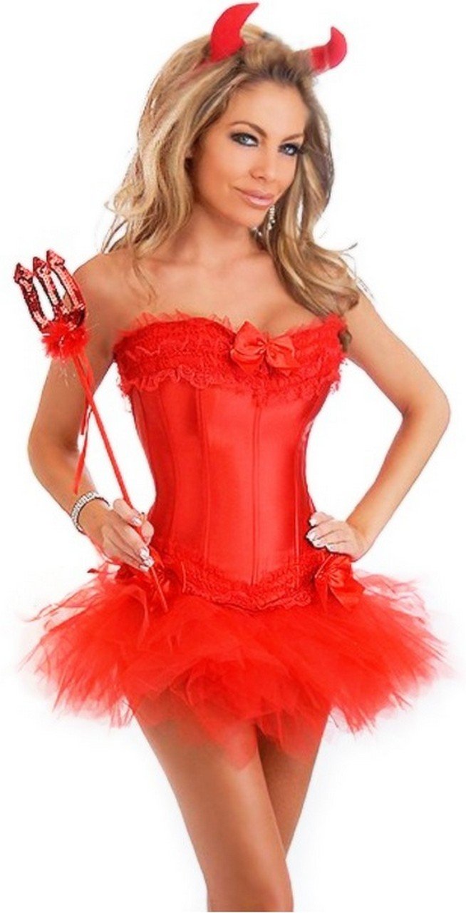 Sexy Devil Women's Costume Set - 4 Piece Daisy Corset Outfit for Halloween, Cosplay & Boudoir Photography | Plus Size Lingerie & Role Play Costume for Women