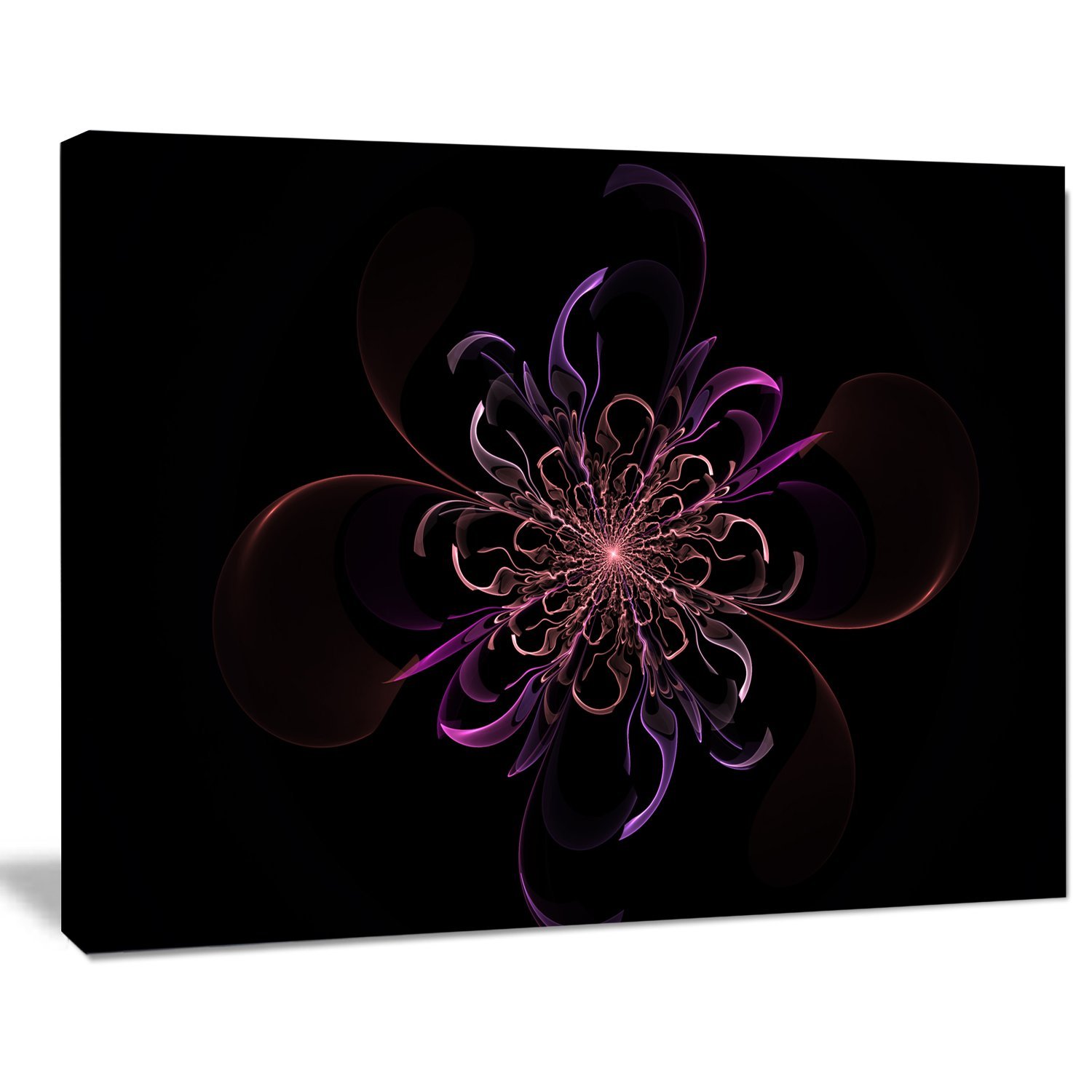Pink Rounded Fractal Flower Black Floral Canvas Art Print - Modern Wall Decor for Living Room, Bedroom & Office