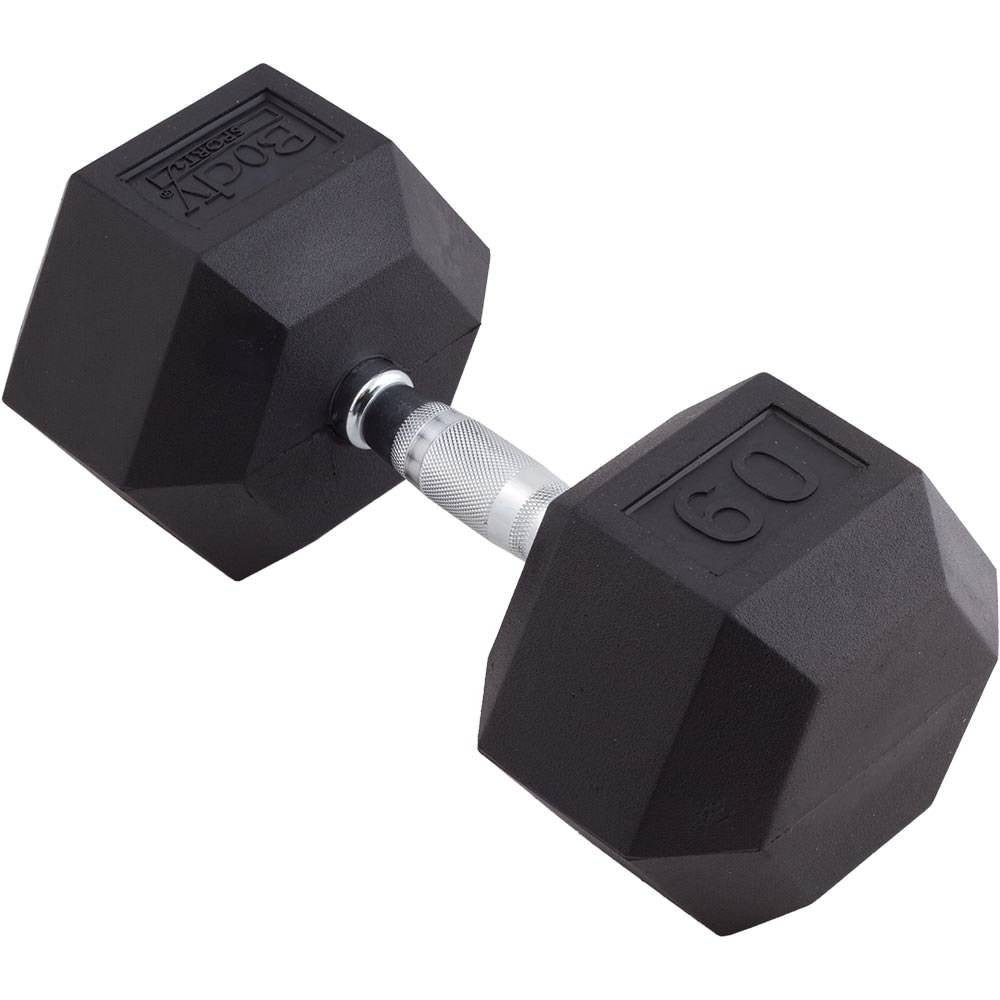 Body Sport Rubber Encased Hex Dumbbell Weight - Single Dumbbell for Strength Training & Home Gym Workouts - Non-Slip Hexagonal Design for Safe Exercises - Perfect for Weight Lifting, CrossFit & Fitness Training at Home or Gym
