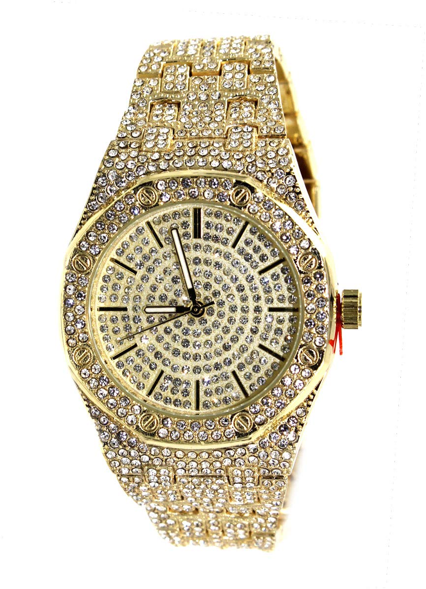 Stylish Techno Pave Octagonal Men's Watch with Tapered Band - Luxury Bling Accessory for Formal Events & Night Out