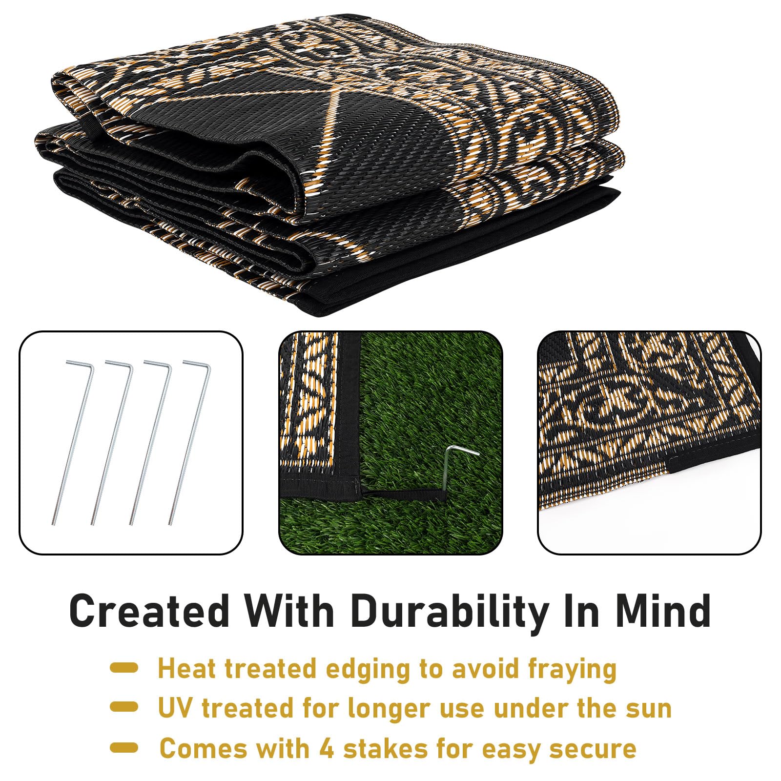 6'x9' Waterproof Reversible Outdoor Rug - HiiARug Plastic Straw Patio Mat for Camping, RV, Deck, Backyard | Durable & Easy to Clean | Perfect for Outdoor Gatherings, Picnics, and Beach Trips