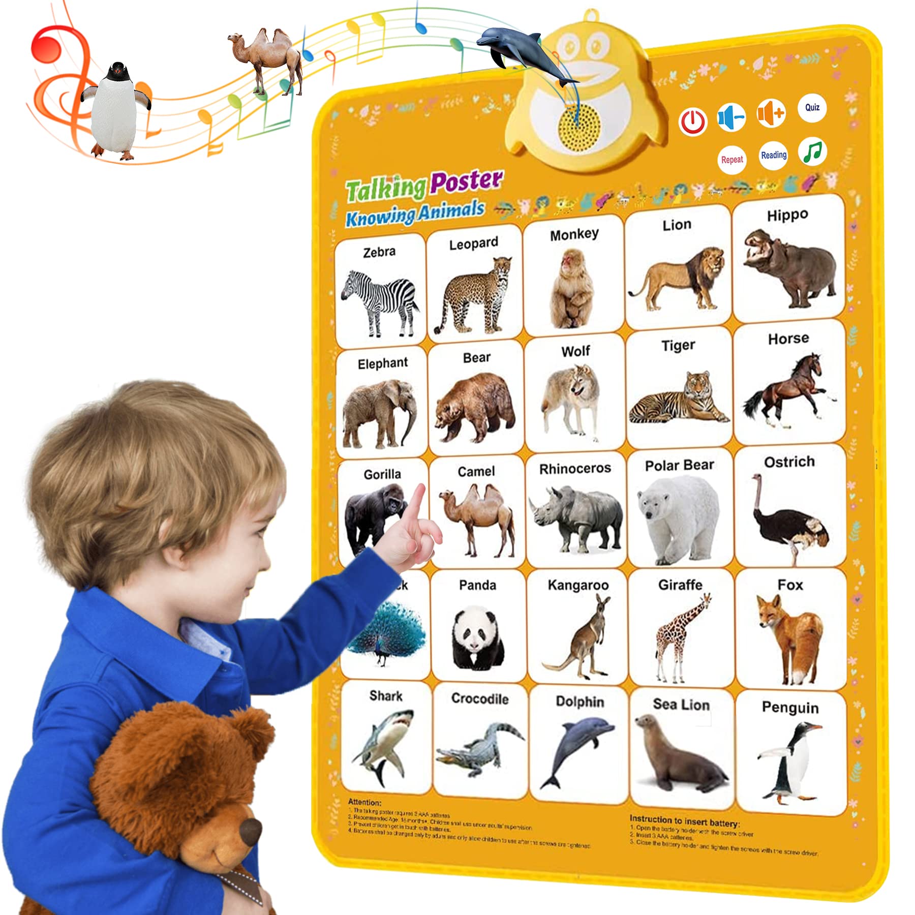 Interactive Animal Wall Chart for Kids - Educational Learning Toy for Toddlers 3-6 Years | Birthday Gift for Boys & Girls | Playroom & Classroom Decor