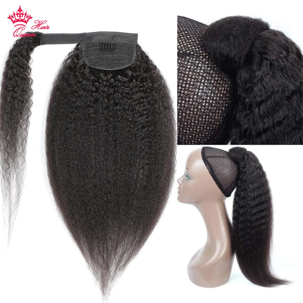 Brazilian Human Hair Clip-in Ponytail Extension - 12 Inch Yaki Kinky Straight Hairpiece with Wrap Around Drawstring for Women | Perfect for Daily Wear, Parties & Special Occasions
