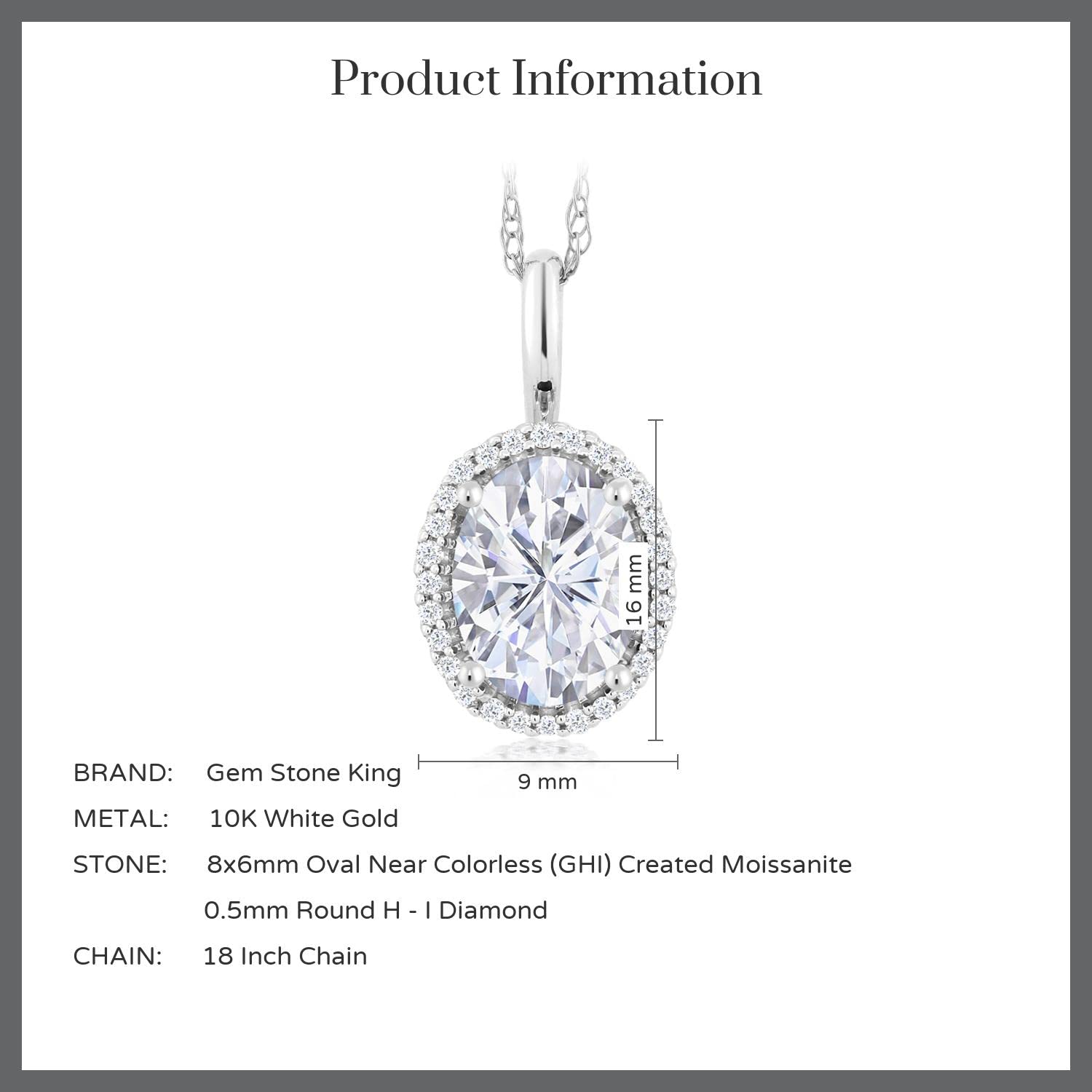 10K White Gold Oval Moissanite Pendant (1.50cttw) - Forever One by Charles & Colvard - Elegant Jewelry Gift for Women, Perfect for Anniversaries, Weddings & Special Occasions