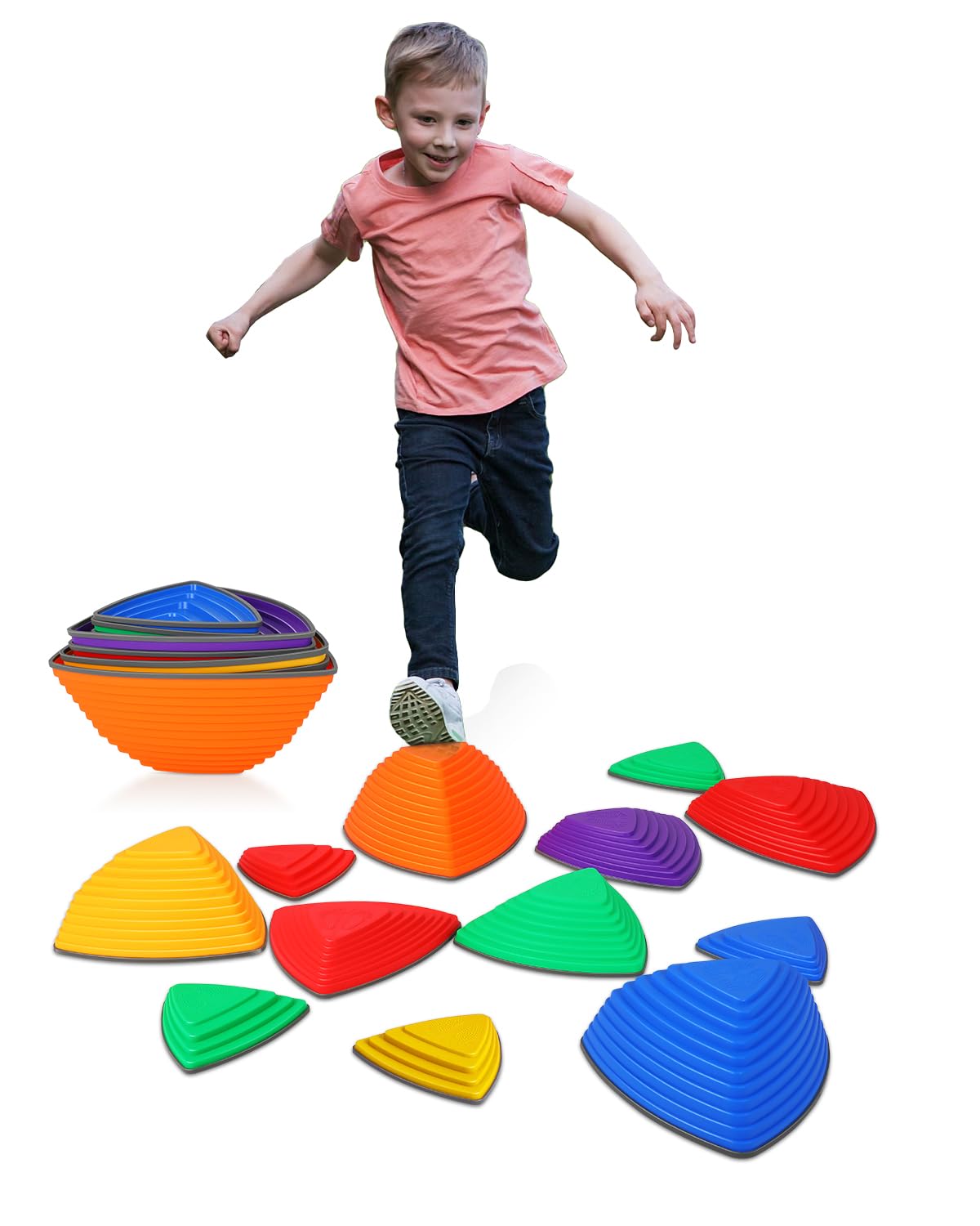 12PCS Non-Slip Sensory Stepping Stones for Kids - Colorful Balance Stones for Toddler Coordination Development - Indoor & Outdoor Obstacle Course Toys - Perfect for Playrooms, Backyards and Preschool Activities