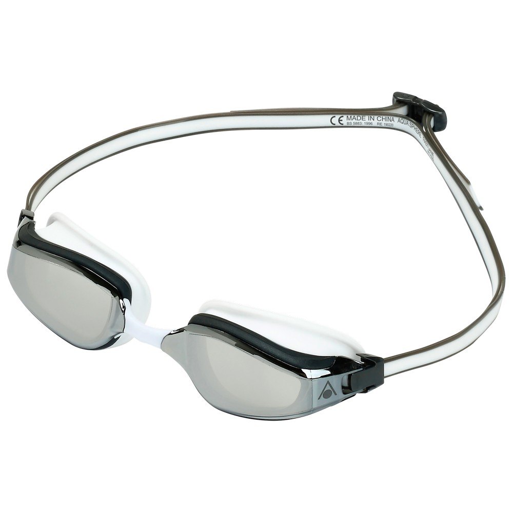 Aqua Sphere Fastlane Swim Goggles - White/Grey with Silver Titanium Mirrored Lens for Competitive Swimming & Triathlon Training