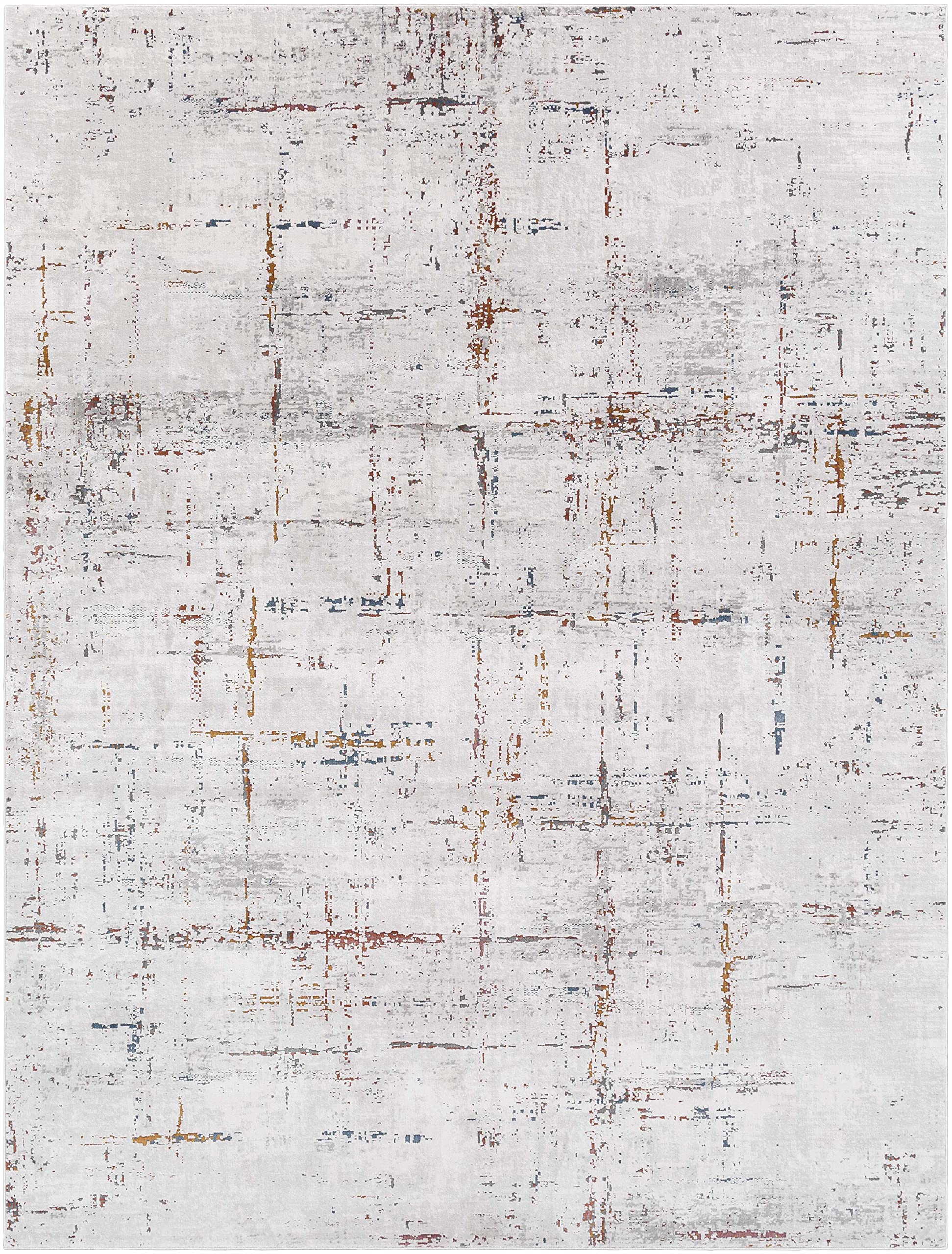 Hauteloom Concordia Modern Abstract Area Rug - Bohemian Distressed Neutral Carpet for Living Room, Bedroom, Dining Room - Gray, Beige, Orange, Red - 5'3