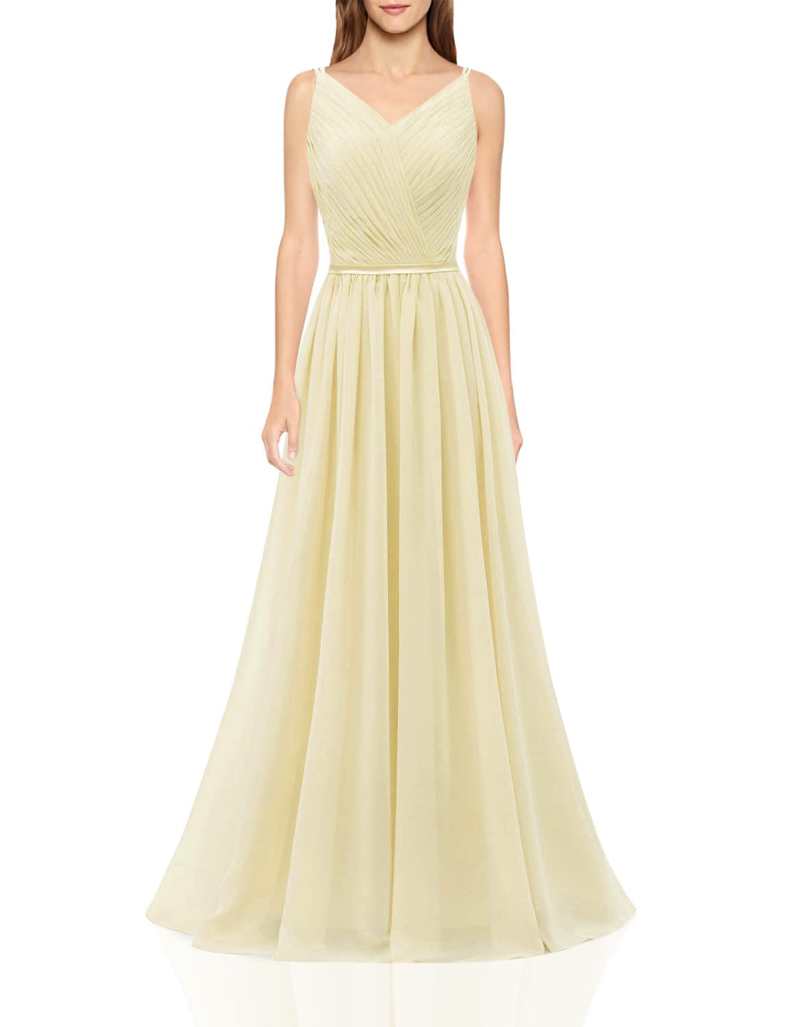 Molisa V-Neck Bridesmaid Dresses Long Pleated Chiffon Prom Gown - Elegant Formal Evening Gown for Weddings, Parties & Special Occasions