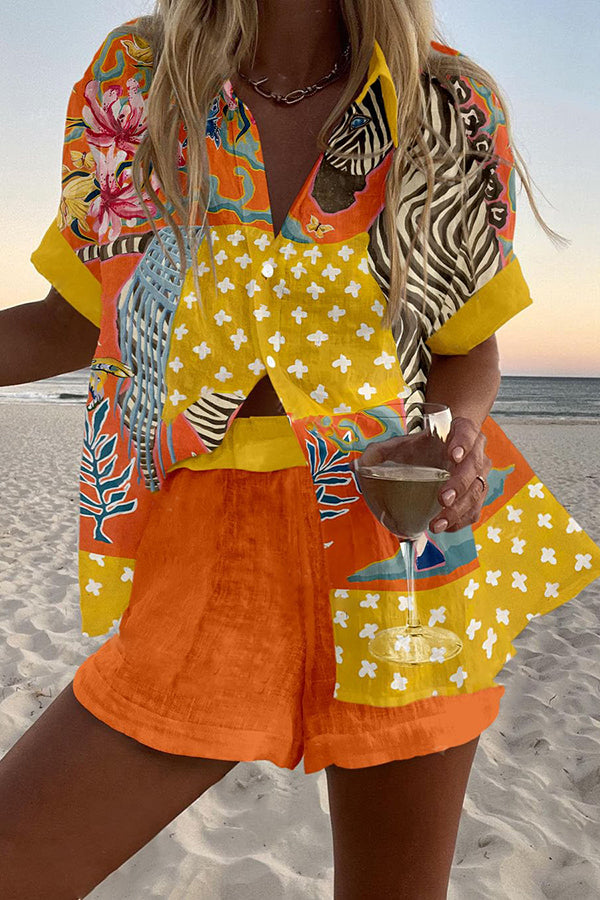 Trendy Zebra Print Loose Fit Elastic Waist Shorts Set for Women - Comfortable Summer Casual Outfit for Beach, Vacation & Daily Wear