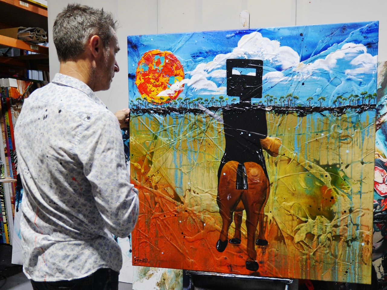 Ned Kelly Abstract Realism Textured Painting - 47x47 Inch Large Canvas Wall Art for Living Room, Bedroom & Office Decor
