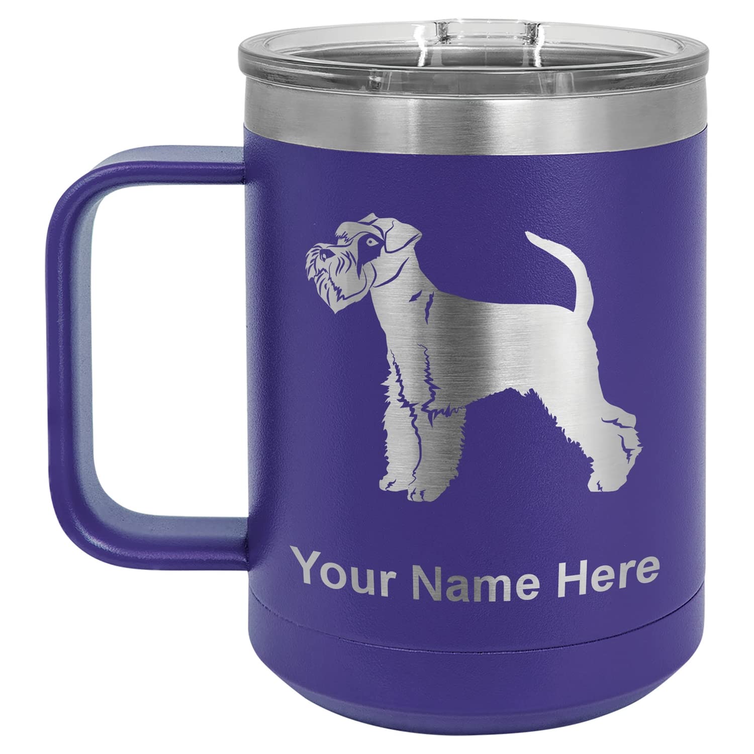 LaserGram 15oz Vacuum Insulated Stainless Steel Coffee Mug with Personalized Engraving - Cute Schnauzer Dog Design, Dark Purple - Keeps Drinks Hot/Cold for Hours - Perfect for Office, Travel, Camping & Gifts