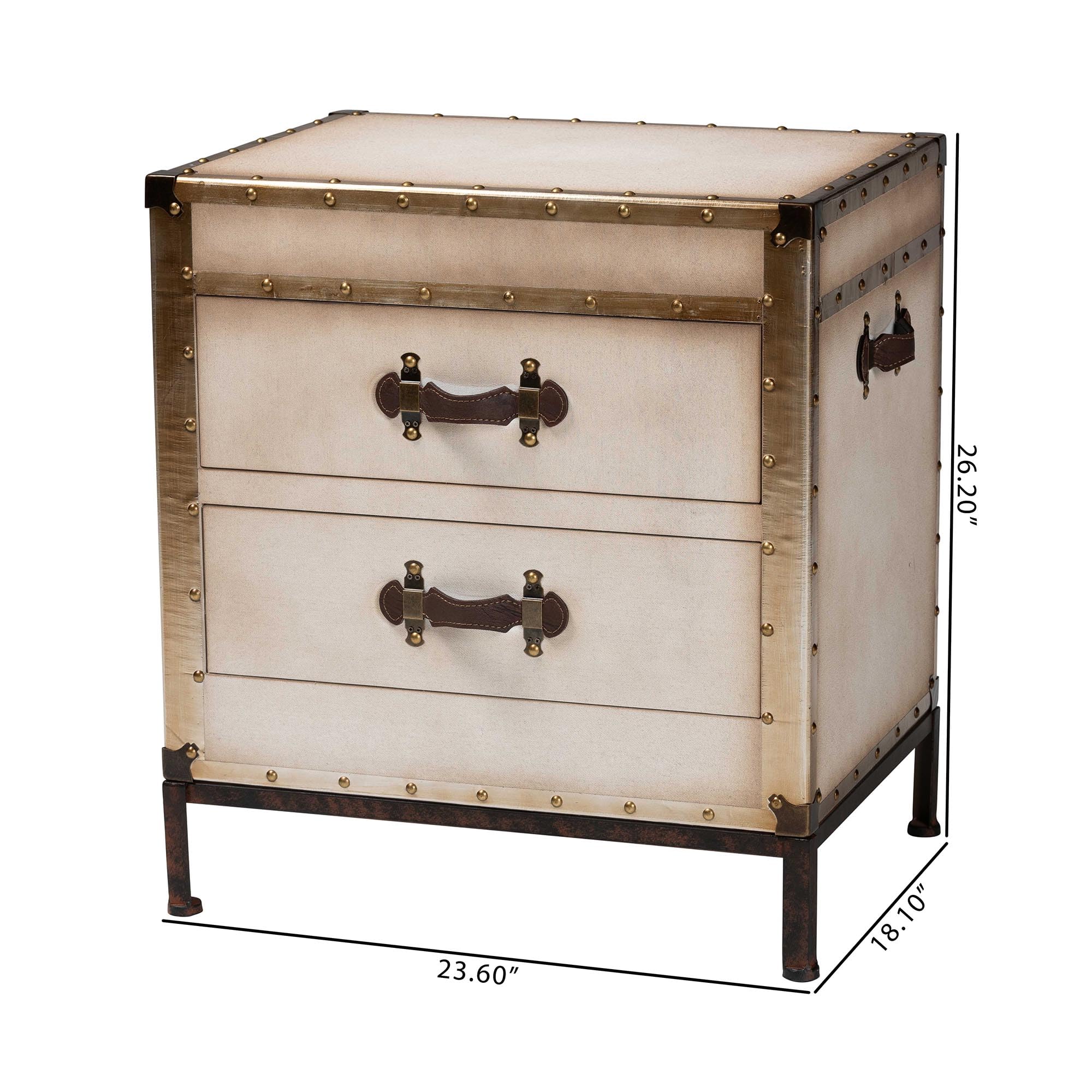 Baxton Studio Laura Canvas Trunk End Table with 2 Drawers in Beige - Perfect for Living Room, Bedroom, or Office Storage and Decor