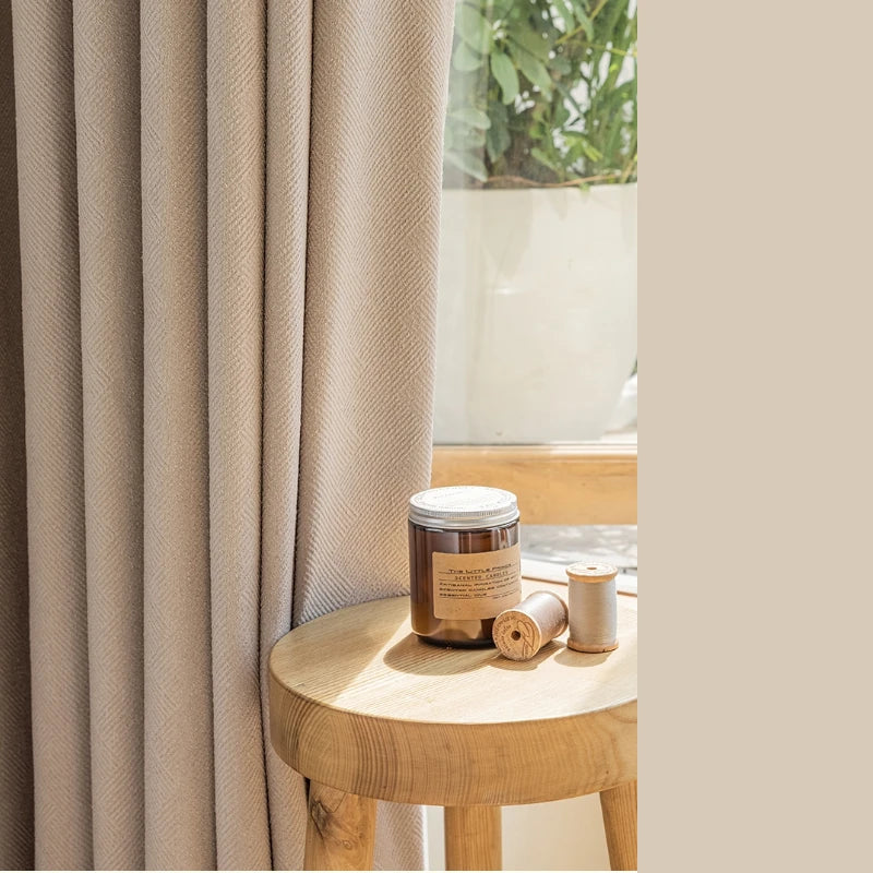 Elena Chenille Striped Check Blackout Curtains for Living Room & Bedroom - Custom Size Thermal Insulated Window Drapes for Home Decor