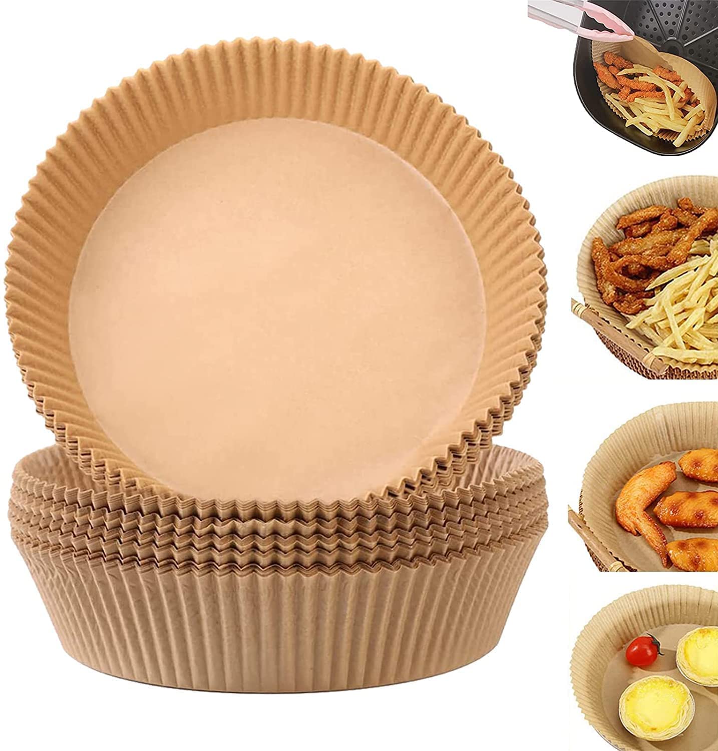 100 Pcs Disposable Non-Stick Air Fryer Parchment Paper Liners - 6.3 Inch Round Baking Sheets for Oil-Free Cooking, Waterproof Microwave Safe - Perfect for Baking, Roasting, Air Frying & Meal Prep