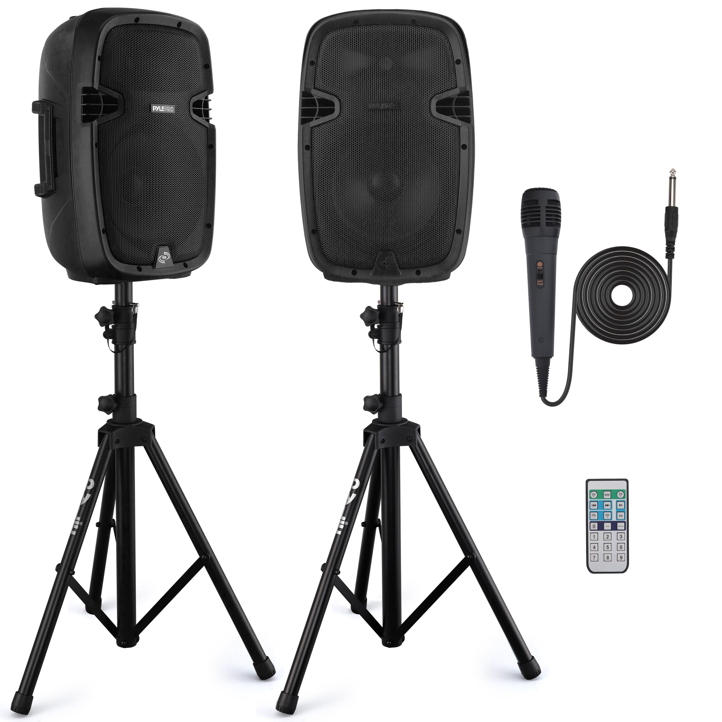 Pyle PPHP1049KT Wireless Portable PA System - 1000W High Power Bluetooth Speaker with USB/SD/MP3/AUX Inputs, 35mm Mount, 2 Stands, Mic & Remote - Ideal for Outdoor Events, Parties, and Public Announcements