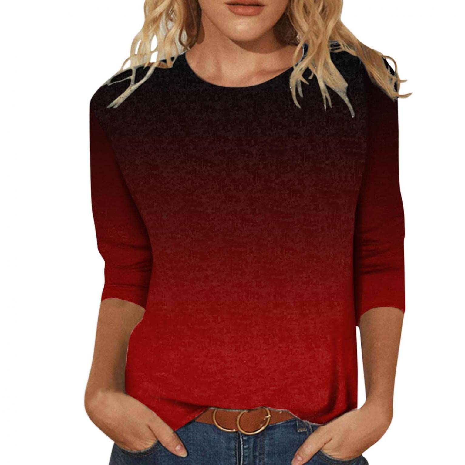 FABIURT Women's Summer Tops - Trendy 3/4 Sleeve Button Down V-Neck Casual T-Shirts | Breathable Loose Fit Dressy Blouse for Beach, Office & Everyday Wear