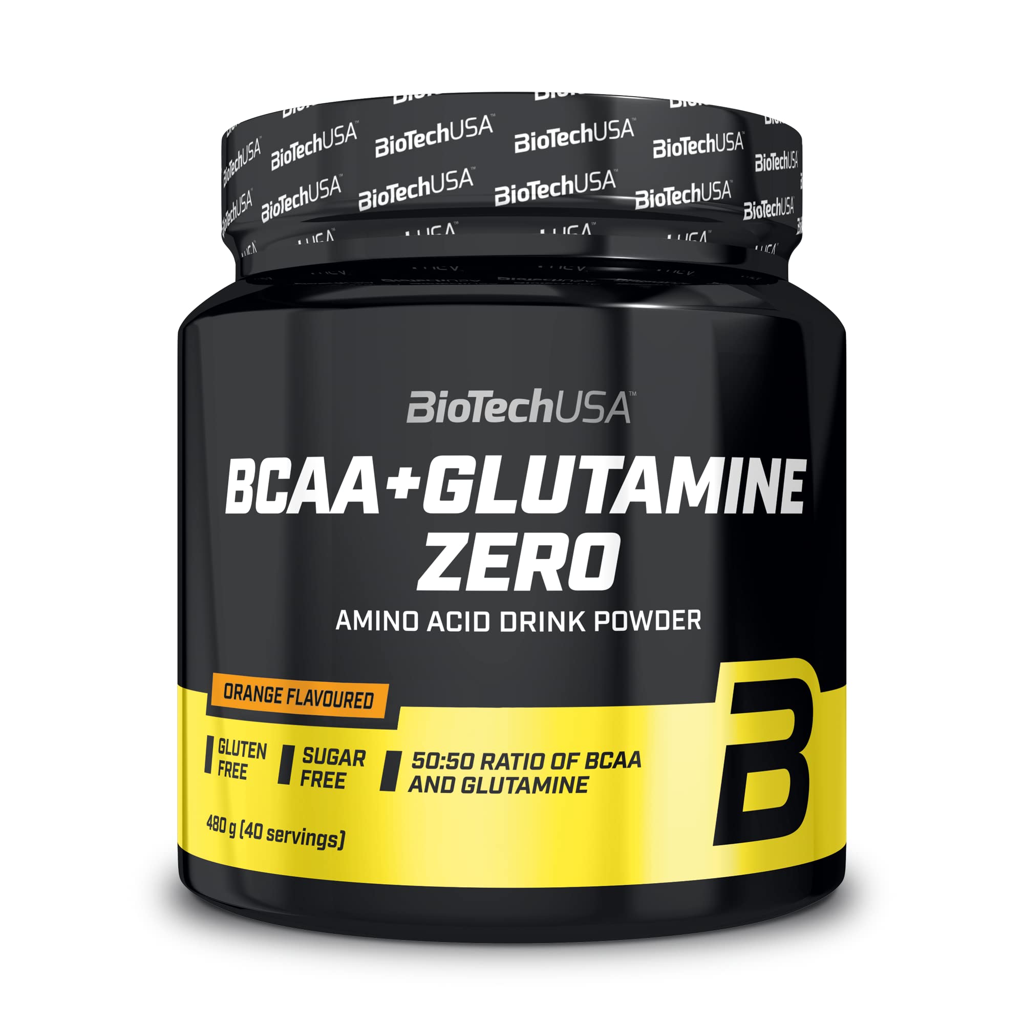 BioTechUSA BCAA + Glutamine Zero Powder - 480g Orange Flavor for Muscle Recovery & Endurance | Pre & Post Workout Supplement for Athletes & Fitness Enthusiasts