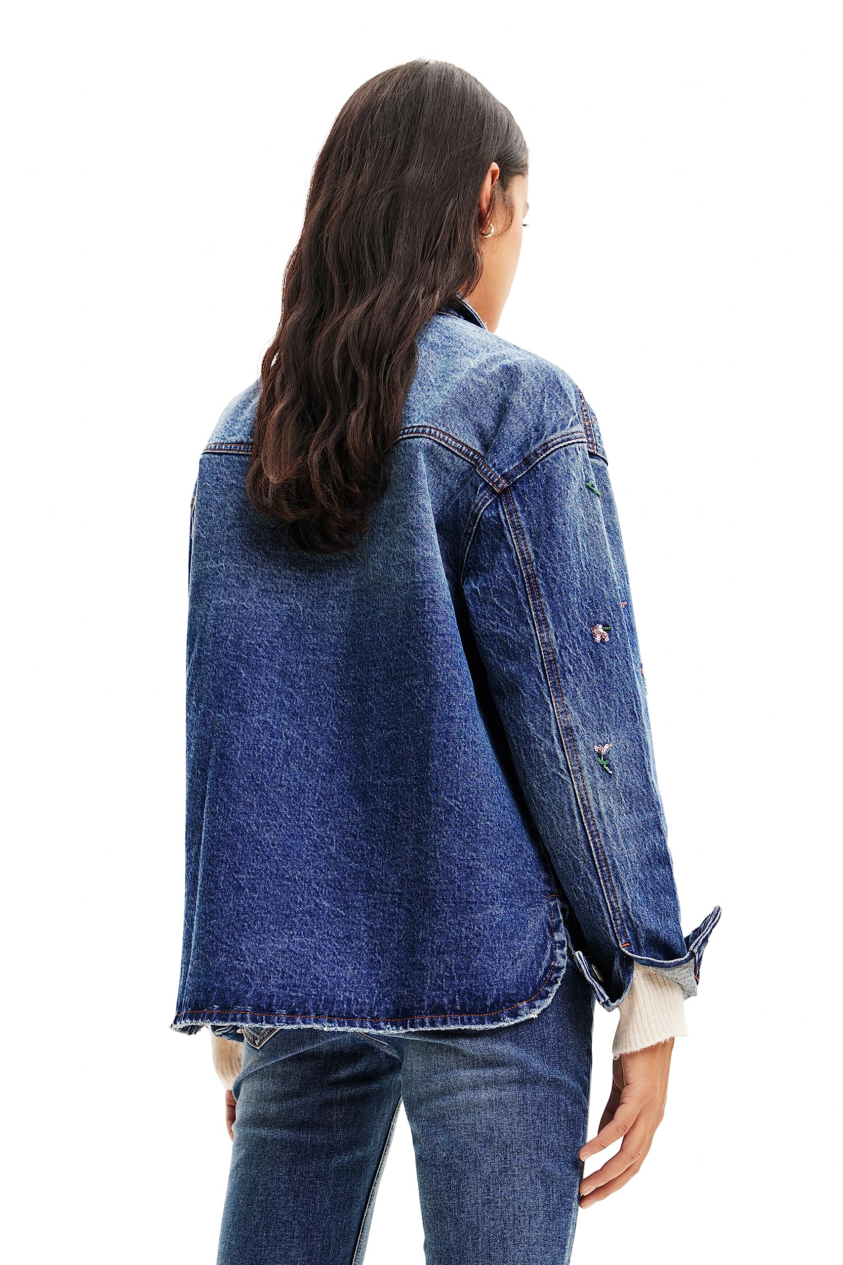 Desigual Women's Denim Jacket - Stylish Distressed Trucker Jacket for Women | Perfect for Casual Outings, Music Festivals & Streetwear Fashion
