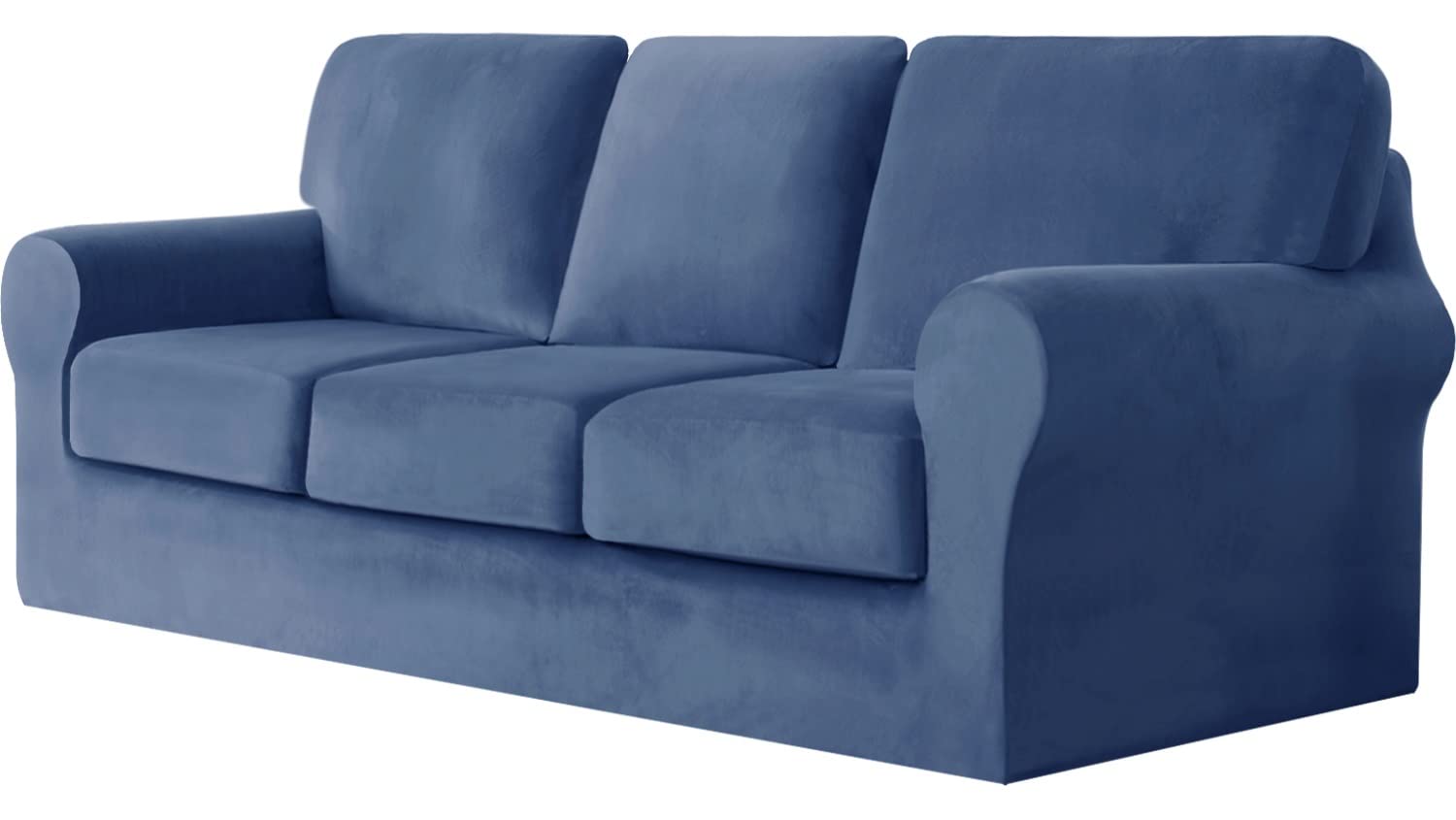 Stretch Velvet Sofa Cover Set - 7 Piece Split Sectional Couch Slipcover with Separate Backrest & Seat Cushion Covers - Turquoise Furniture Protector for Chair, Loveseat & Sofa | Perfect for Living Room, Bedroom & Home Decor