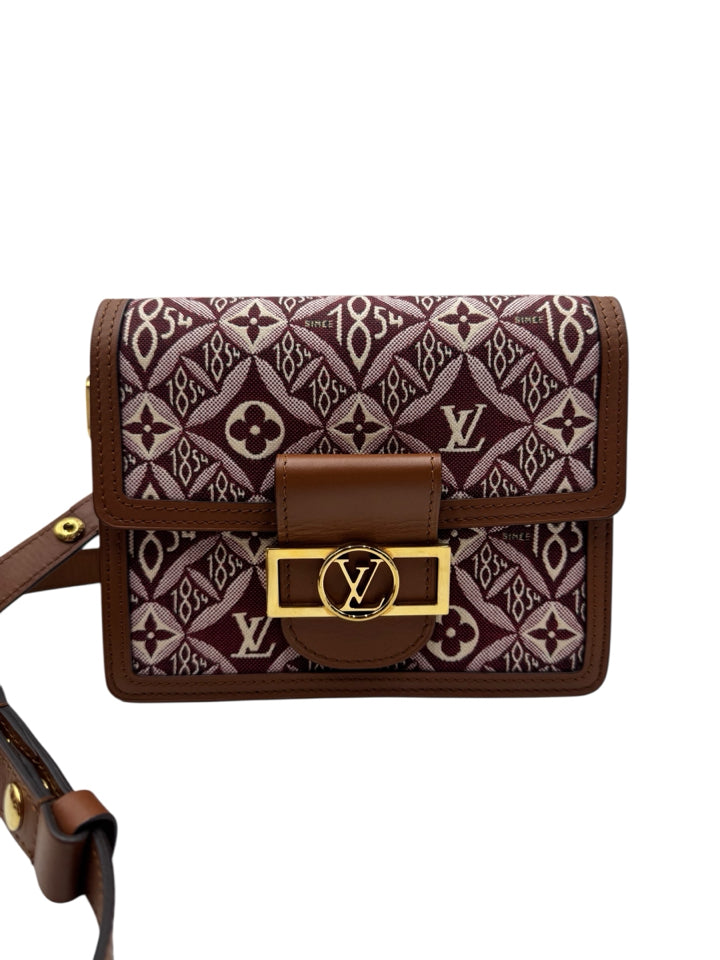 Authentic Louis Vuitton Dauphine Crossbody Bag - Burgundy Jacquard Since 1854 Canvas - Luxury Designer Handbag for Women, Perfect for Work, Travel & Evening Events