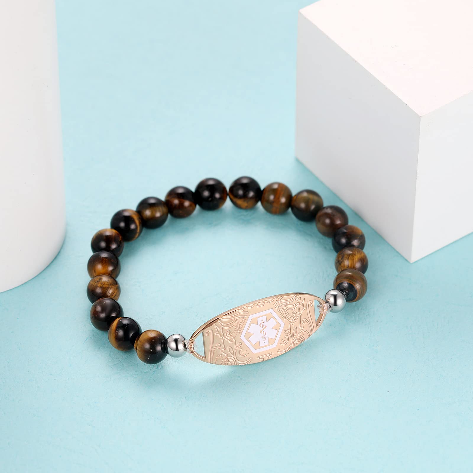 Custom Medical ID Bracelet for Women - Personalized Engraved Stainless Steel Chain (5.5-8.5 Inch Adjustable) - Free Engraving & 3-Layer Design - Perfect for Emergency Medical Alert & Daily Wear