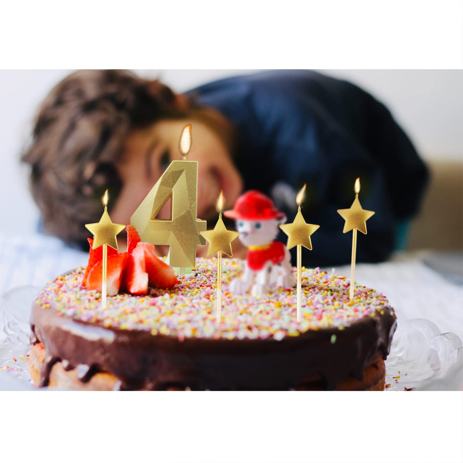 Golden Number 8 Birthday Candles - 2.76 Inch 3D Diamond Shaped Cake Candles for Birthday Parties, Anniversaries & Celebrations - Perfect for Cakes, Cupcakes & Dessert Decorations (Gold)