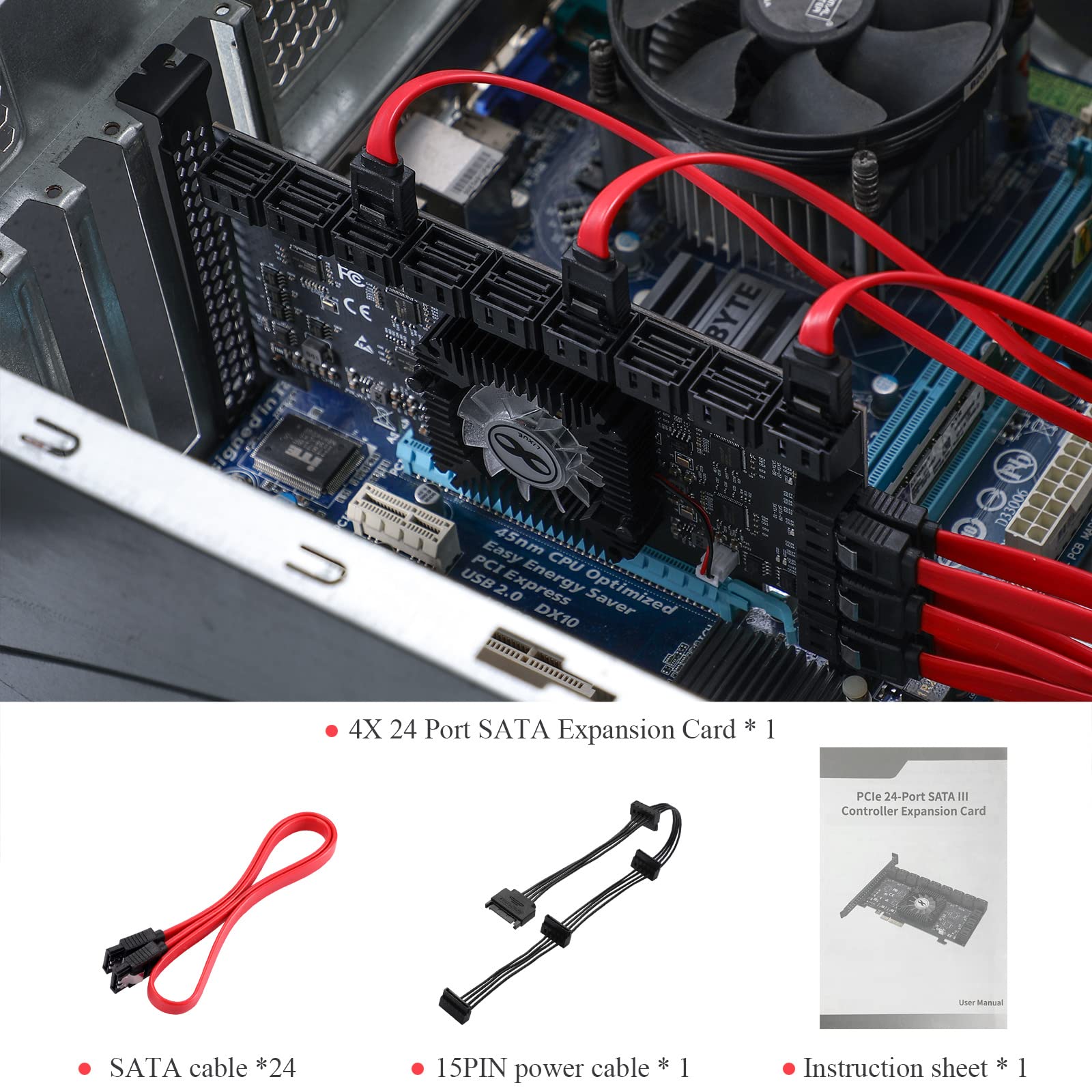 24-Port PCIe SATA 3.0 Expansion Card - 6Gbps SATA Controller with 4X/8X/16X Slots | Includes SATA Cables & Power Splitter (1064+1812 Chip) | Perfect for Data Servers, RAID Arrays & PC Storage Upgrades