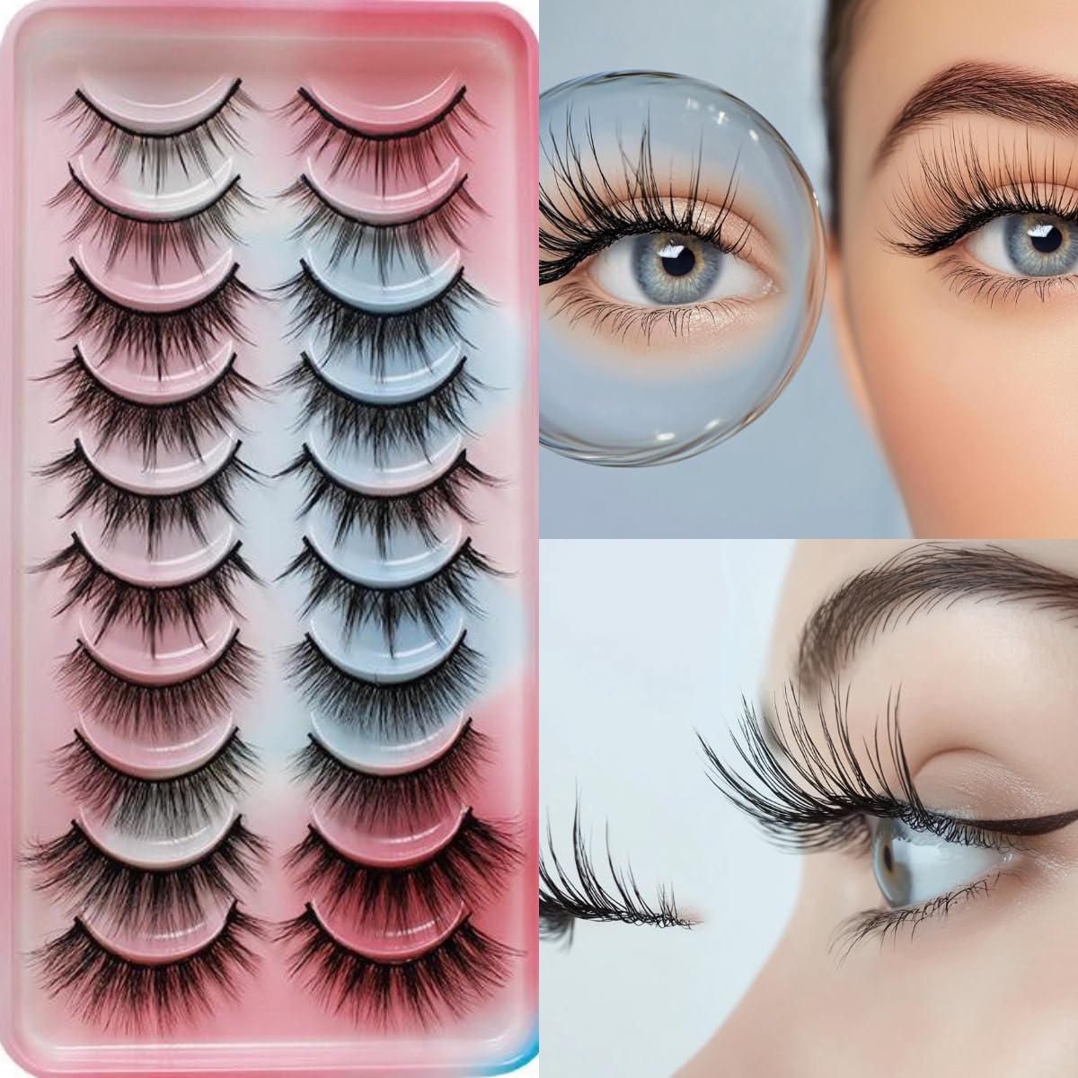Natural Wispy Mink False Eyelashes - Fluffy 3D Volume Lashes That Look Like Extensions (10 Pairs) - Perfect for Daily Wear, Special Occasions & Bridal Makeup