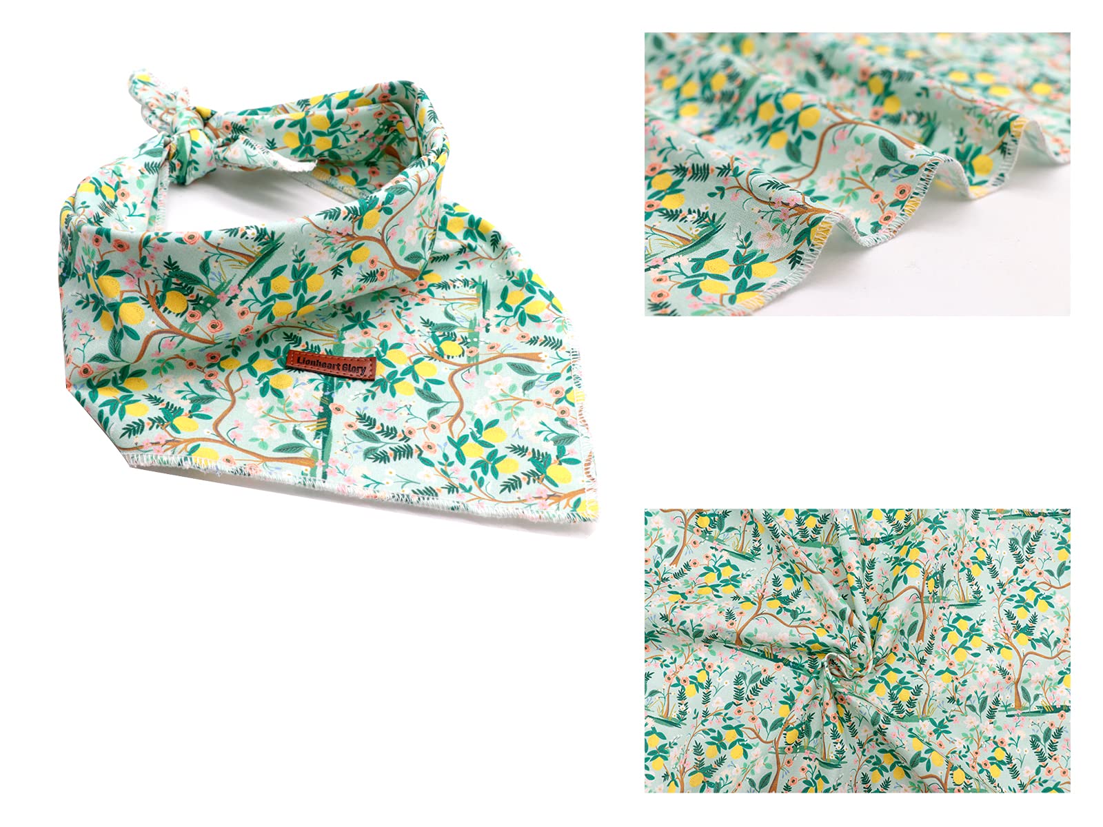 Lionheart Glory Washable Soft Cotton Lemon Flower Dog Bandana - Adjustable Kerchief Scarf for Small Dogs | Perfect for Pet Fashion, Grooming & Special Occasions