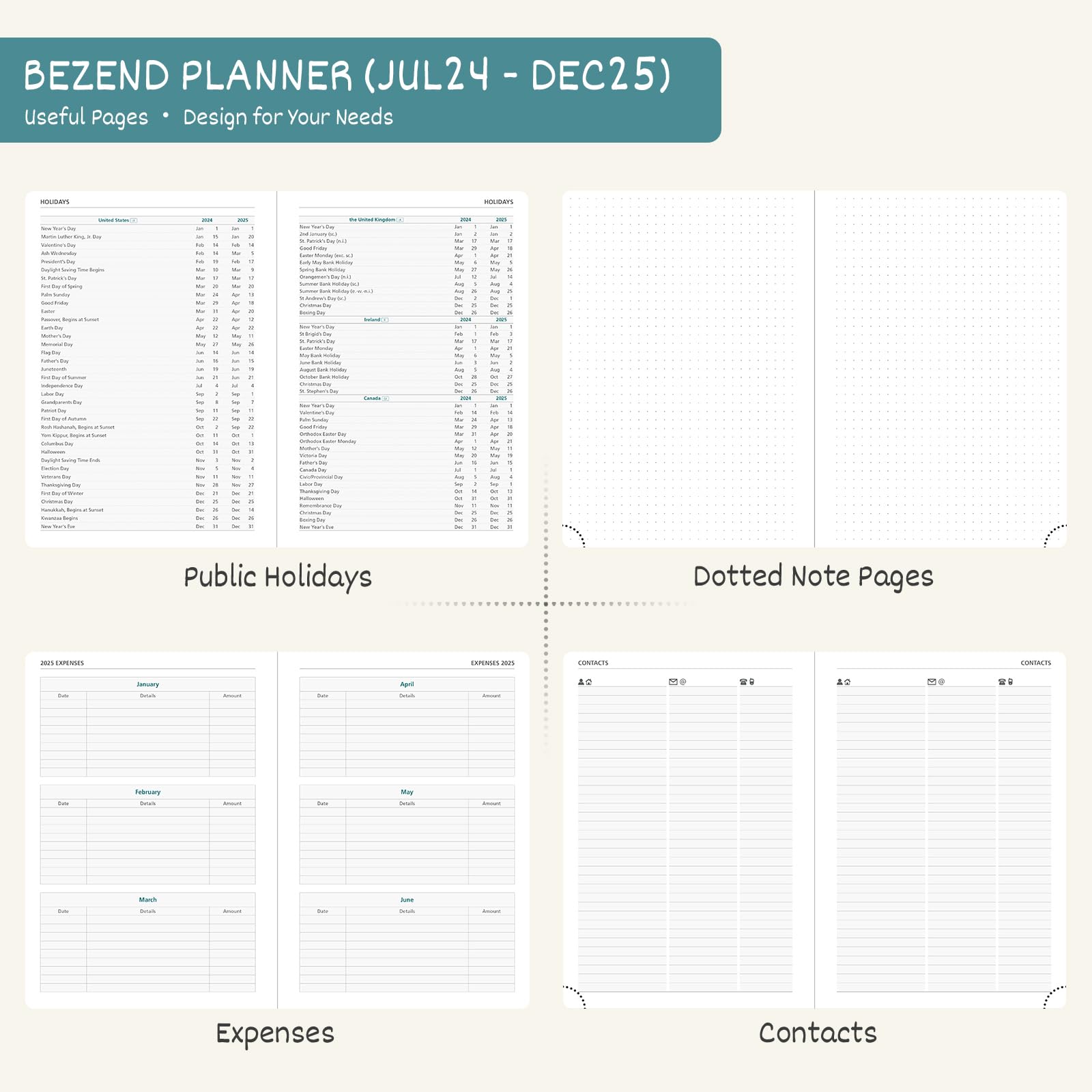 BEZEND 2024-2025 18-Month Academic Planner (July 2024 - December 2025) - Lavender Vegan Leather Hardcover, 5.8