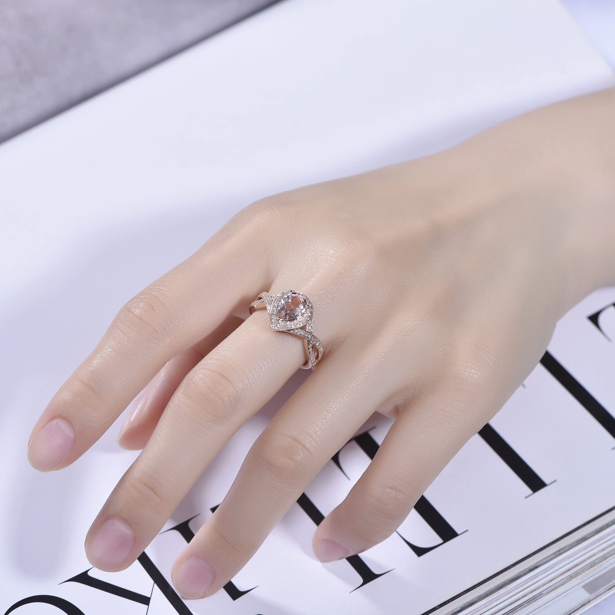14K Rose Gold Pear Morganite Engagement Ring with Pave Diamond Accents & Infinity Shank - 6x8mm Size 5 | Perfect for Proposals, Anniversaries & Romantic Occasions
