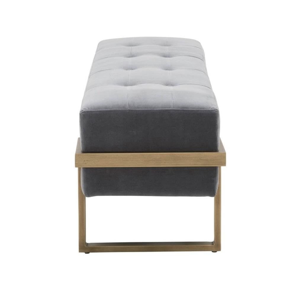 Star International Fiona Velvet Upholstered Bench in Gray - Soft Tufted Storage Ottoman for Bedroom, Living Room & Entryway