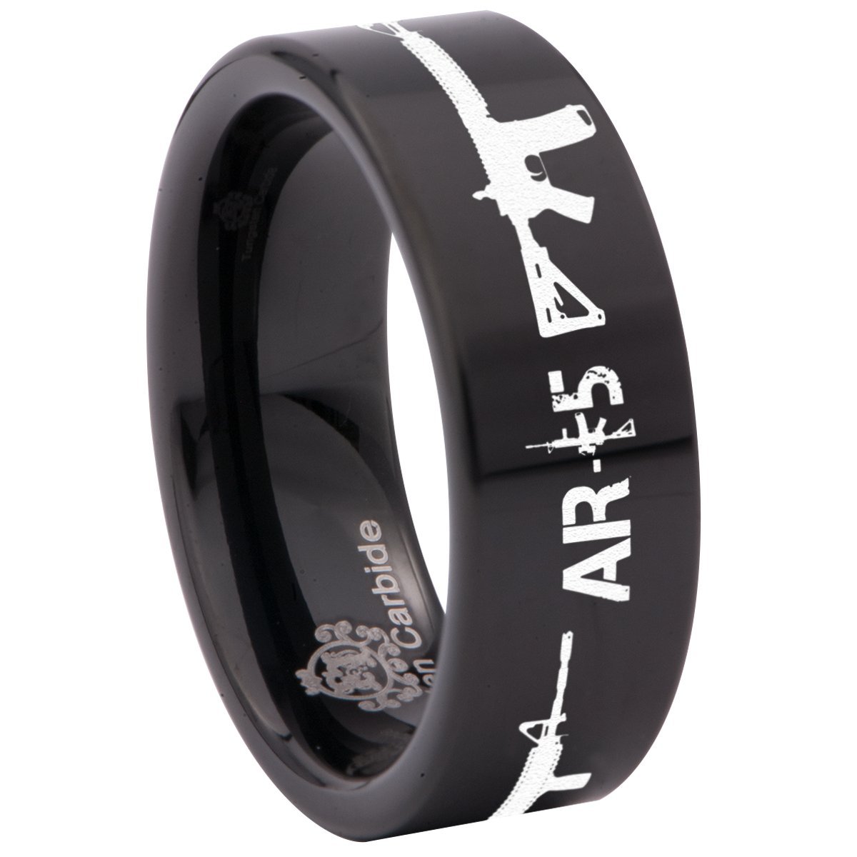 Premium Tungsten Carbide AR-15 Rifle Wedding Band - 8mm Comfort Fit Anniversary Ring for Men & Women - Durable Military Style Jewelry for Outdoor Enthusiasts, Hunters & Gun Lovers