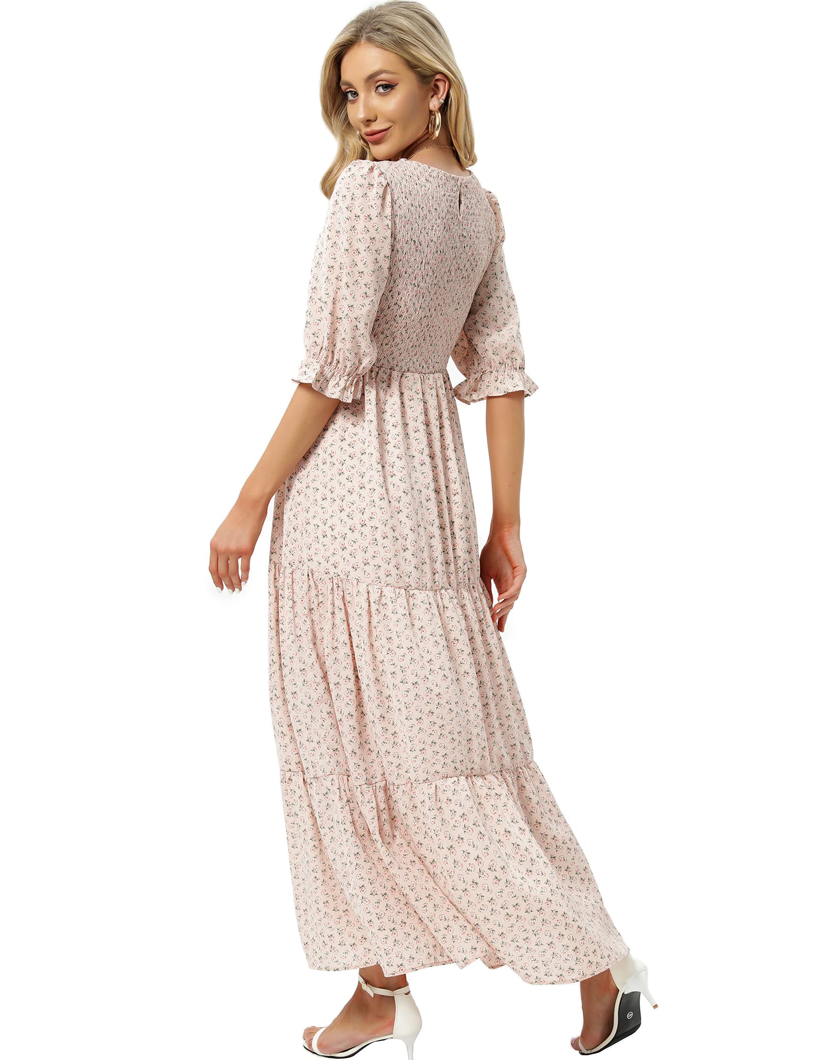 Women's Summer Casual Half Sleeve Bohemian Floral Tiered Maxi Dress - Perfect for Beach Vacation, Music Festival & Boho Chic Outfits