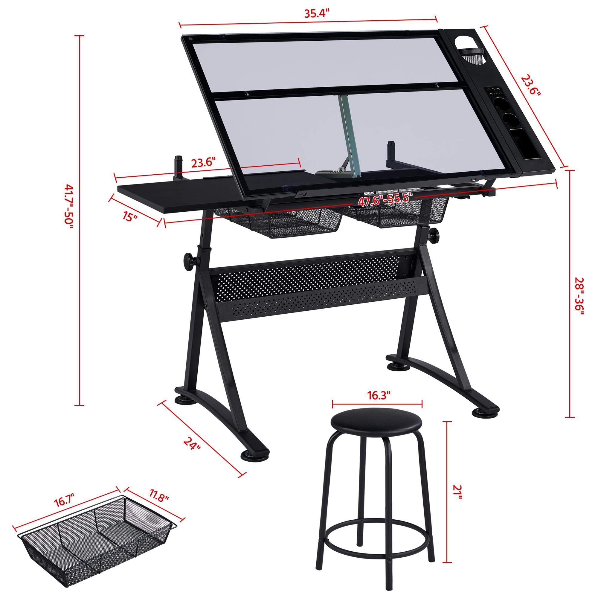 Yaheetech Adjustable Drafting Table with Stool - Art Desk for Painting & Crafting at Home