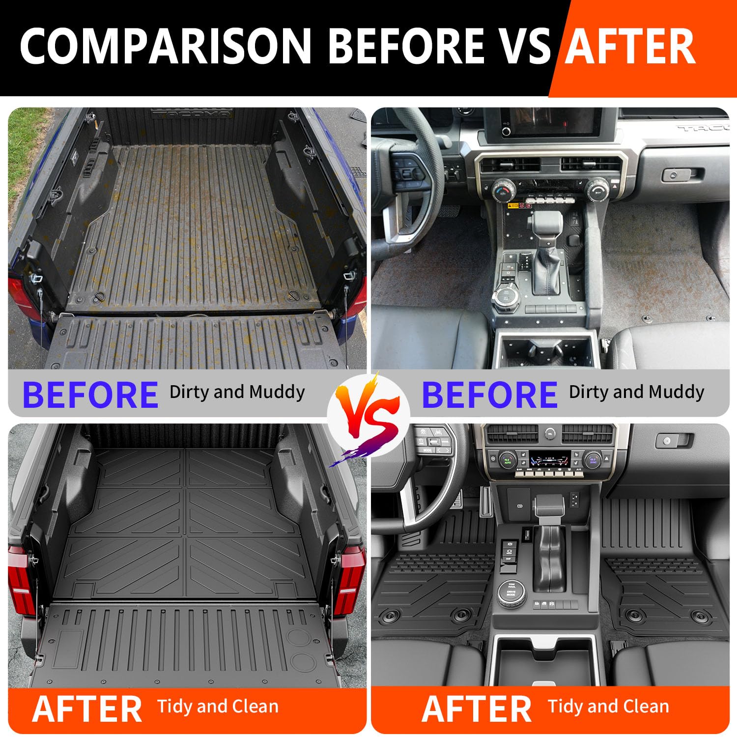 2024-2025 Toyota Tacoma Truck Bed Mat Set - Heavy Duty TPE Floor Liner & Tailgate Protector | 5FT Bed Mat + Floor Mat + Tailgate Mat | Perfect for Off-Roading, Camping & Work Site Protection