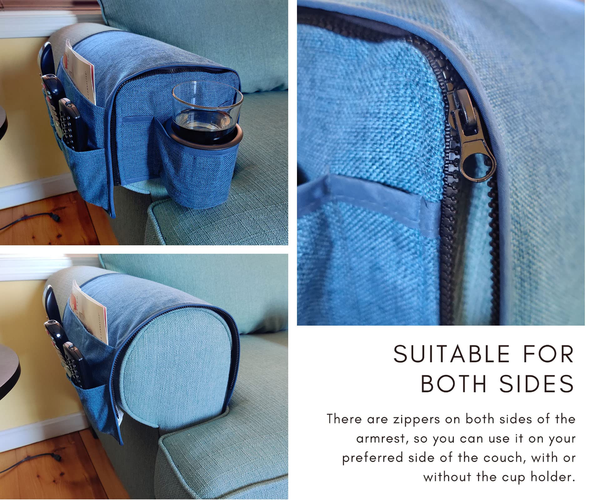 **Non-Slip Couch Caddy Remote Control Holder - 6 Storage Pockets & Drink Caddie for Armchair, Recliner & Sofa (8 Inches, Dark Teal) - Perfect for Living Room, Bedroom & Home Theater**