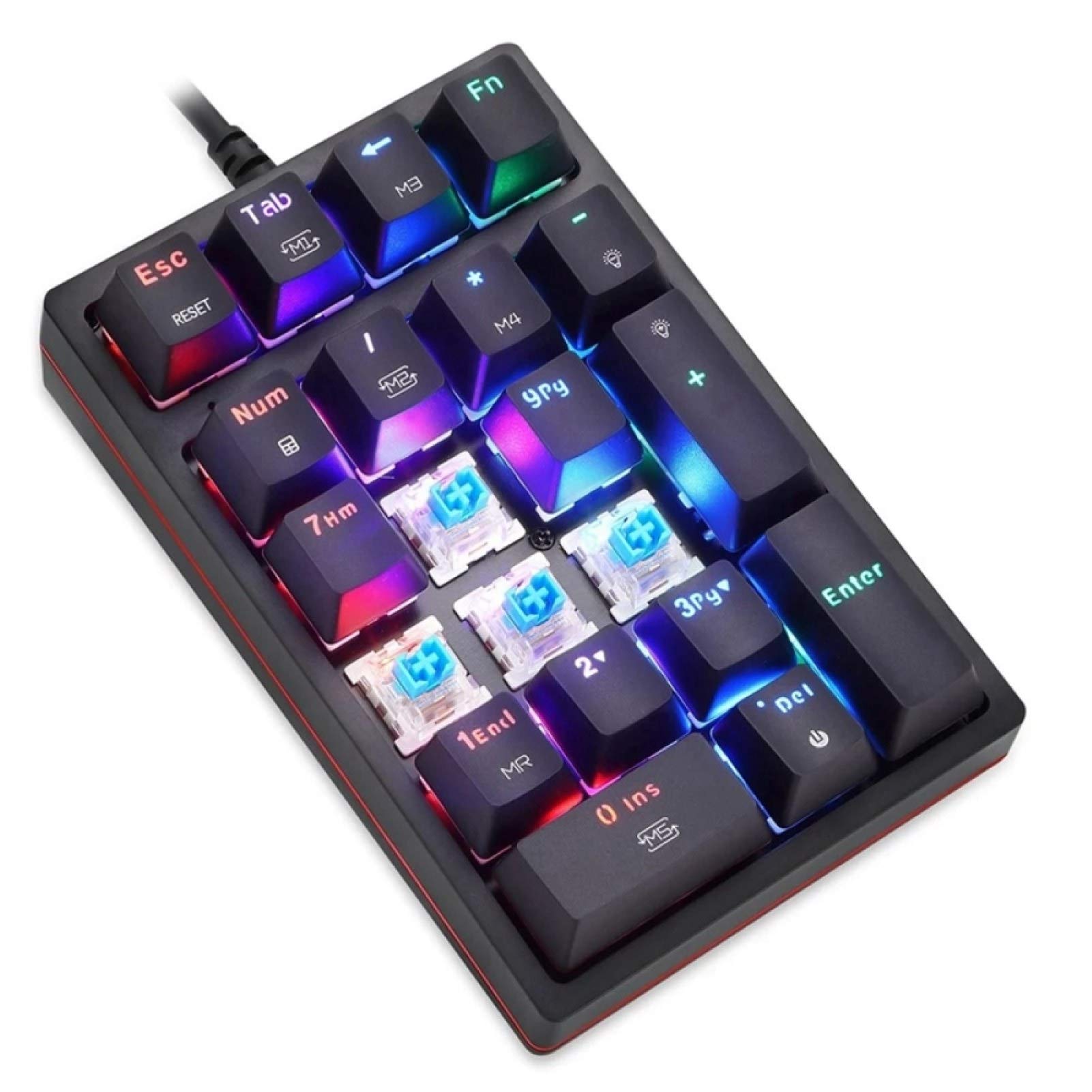 Hislaves K24 LED RGB Backlit Wired Mechanical Gaming Keyboard - 21 Macro Keys, Customizable Backlighting for PC Gamers & Programmers | Perfect for Esports, Office Work & Late-Night Coding Sessions