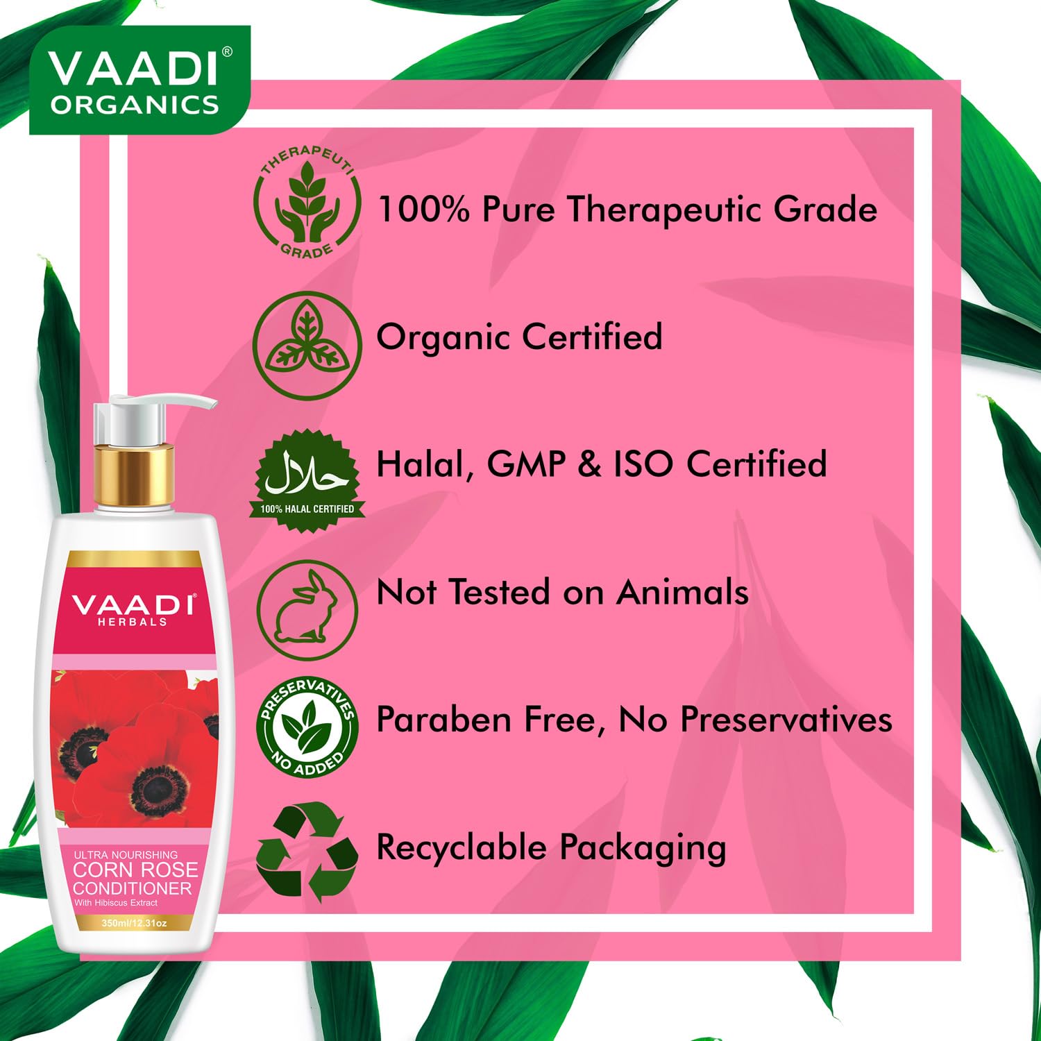 Vaadi Herbals Corn Rose Hair Conditioner with Hibiscus Extract - 350ml | Natural Hair Care for Dry & Damaged Hair | Perfect for Daily Use & Salon Quality Treatment at Home