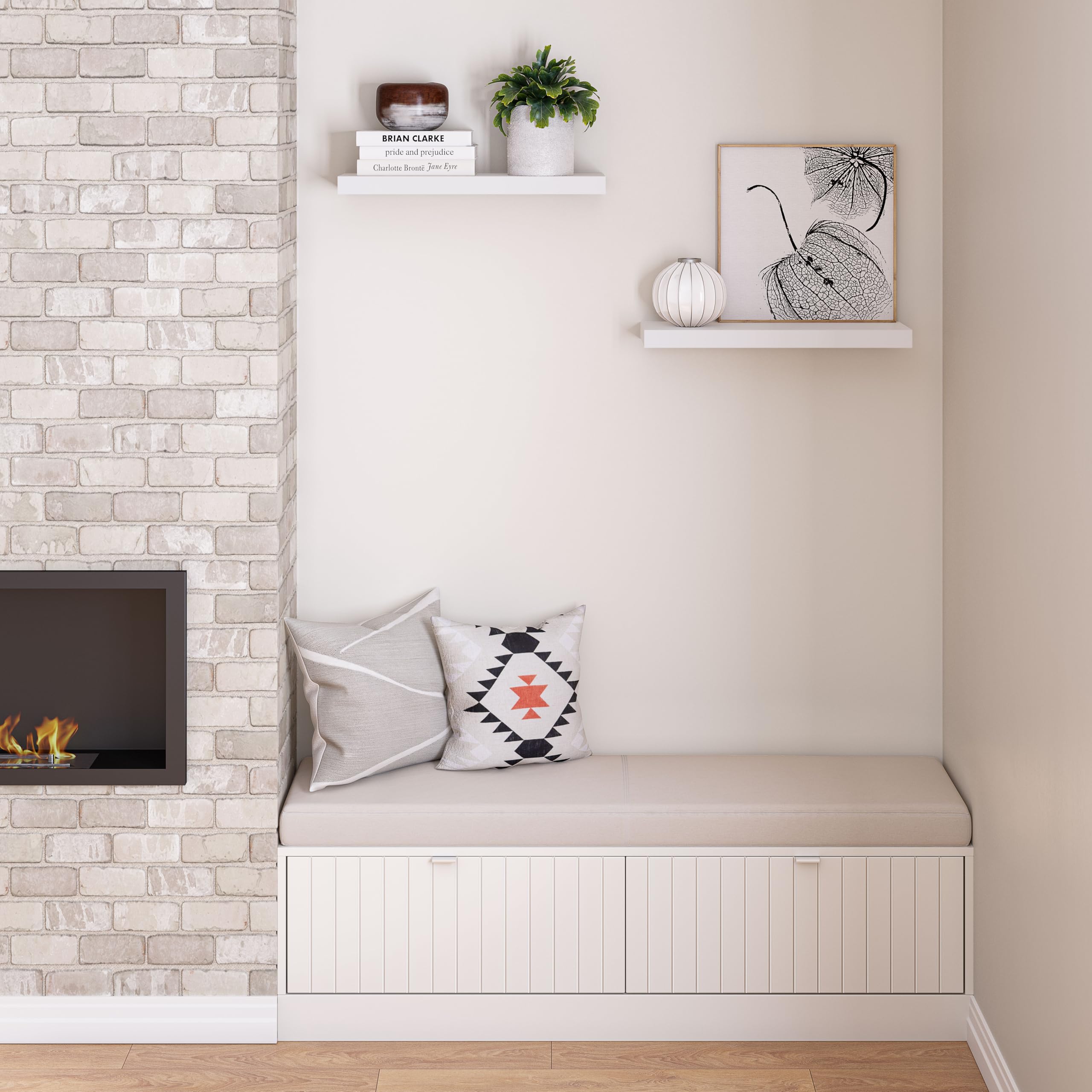 Ballucci Floating Shelves Set of 2 - 24 Inch White Wood Wall Shelves with Invisible Brackets - 6 Inch Depth - Perfect for Bathroom Storage, Living Room Decor, Bedroom Organization & Kitchen Display - Sturdy & Stylish Home Shelving Solution