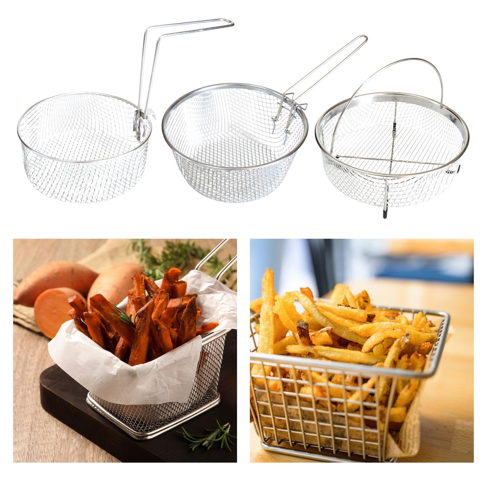 CALANDIS® Stainless Steel Deep Fry Basket - Multipurpose Frying Basket for Cooking, Serving & Draining - Perfect for French Fries, Chicken Wings, Vegetables & Seafood