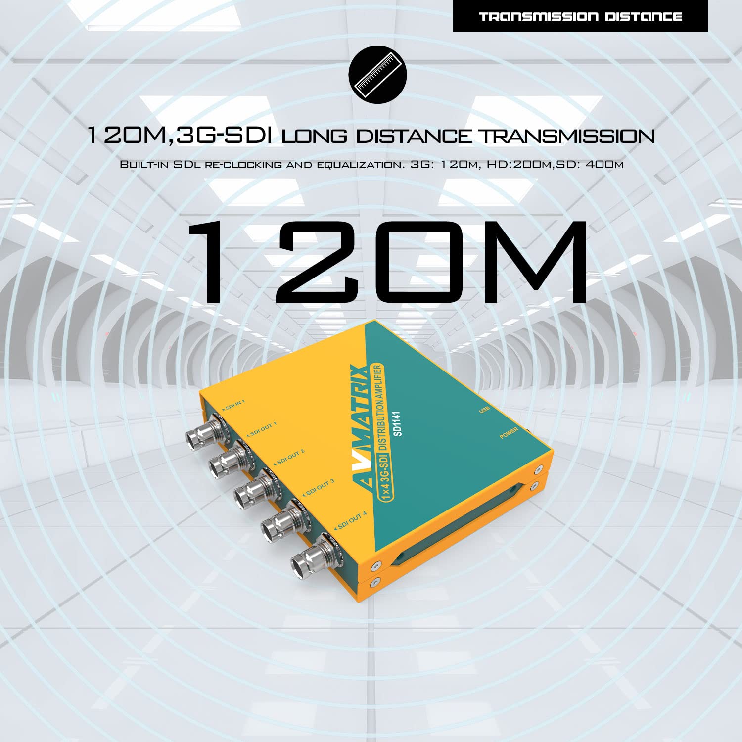 AVMATRIX SDI Splitter 1×4 Distribution Amplifier - 3G/HD/SD Supported, Re-clocking & Signal Equalization for 1080p@60Hz (Model SD1141) | Perfect for Live Broadcasting, Video Production & Professional AV Setups